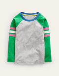 T-shirt colourblock à manches raglan-Gris chiné/vert pépinière