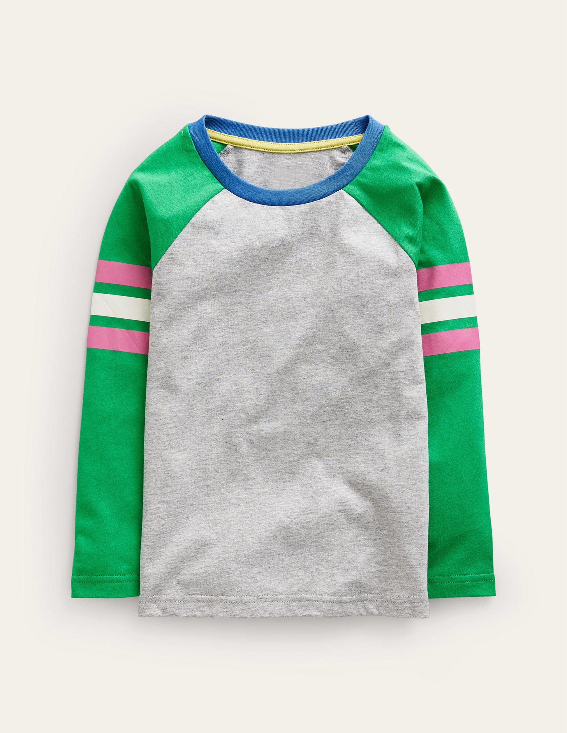 T-shirt colourblock à manches raglan-Gris chiné/vert pépinière-1