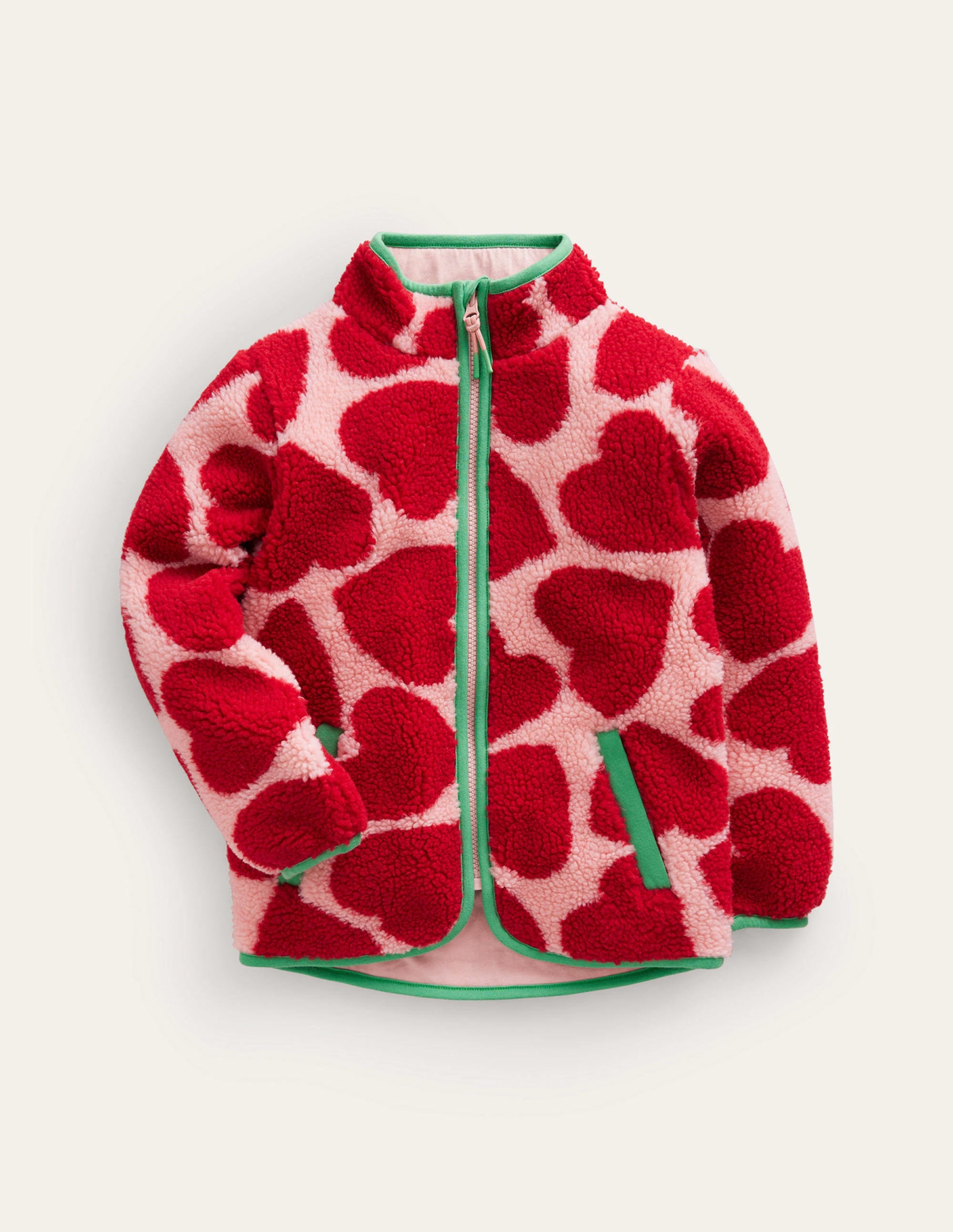 Gemusterte Fleecejacke mit durchgehendem Reißverschluss-Pfirsichhaut Herzen - Image 1