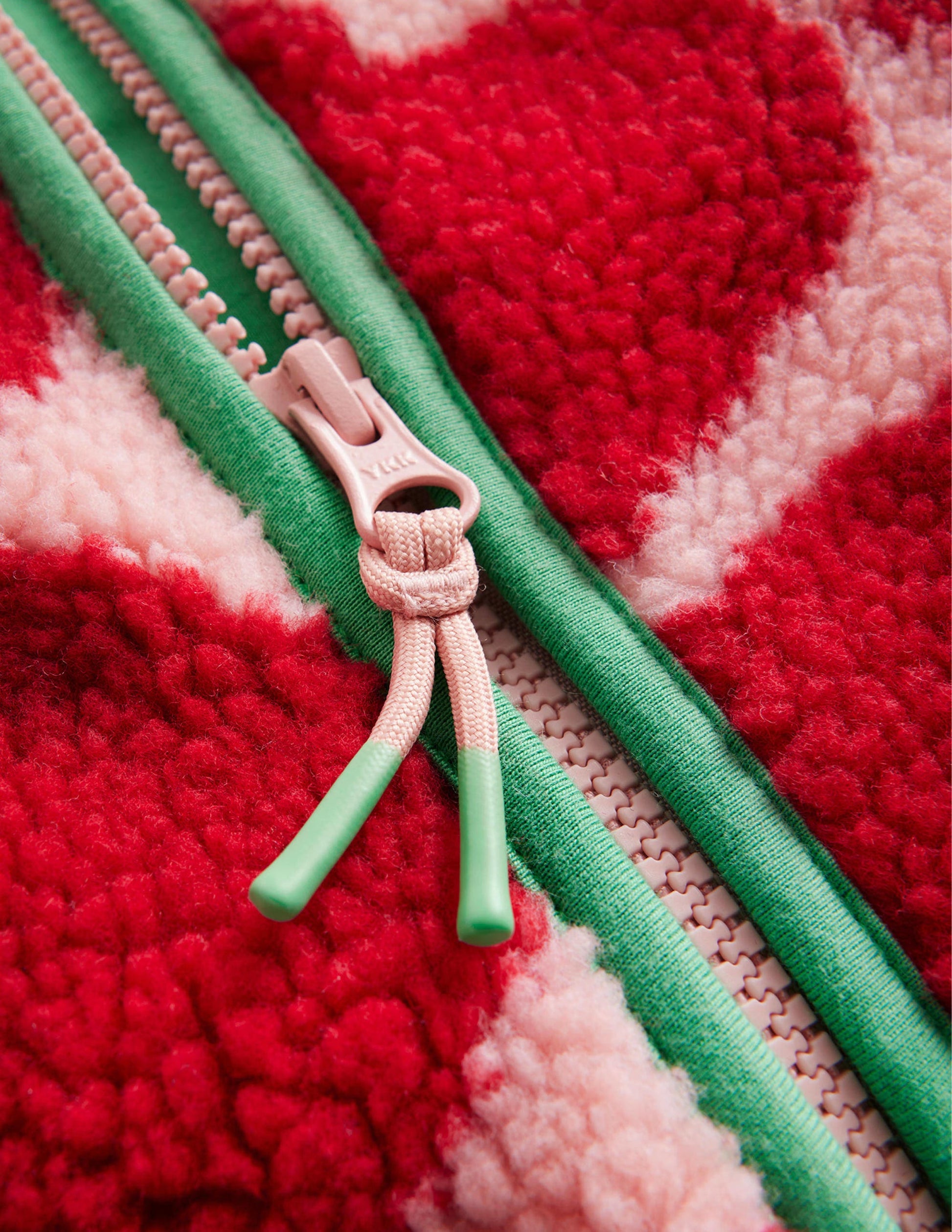 Gemusterte Fleecejacke mit durchgehendem Reißverschluss-Pfirsichhaut Herzen-3