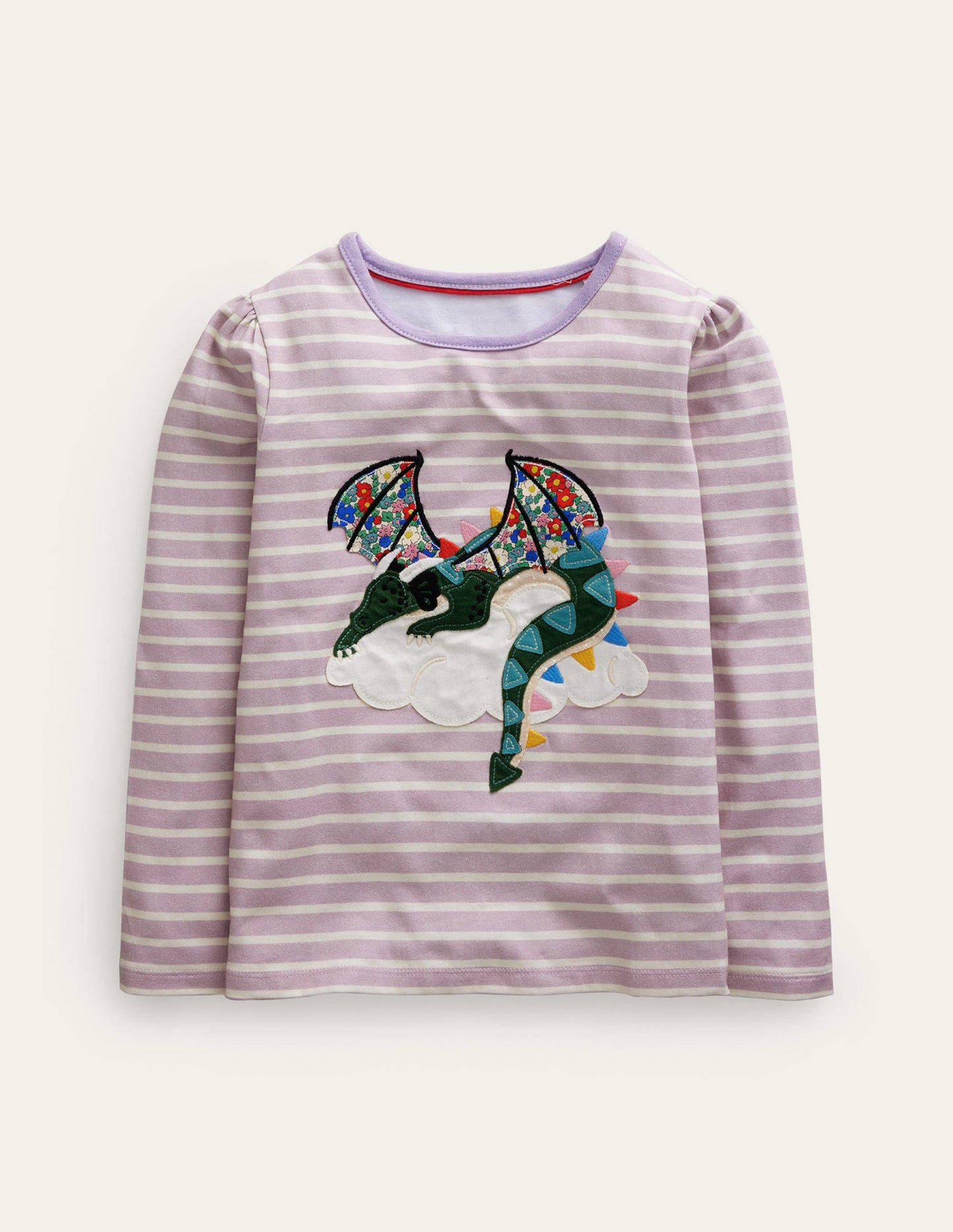 Oberteil mit Applikation und Puffärmeln-Bunt Floral Drachen