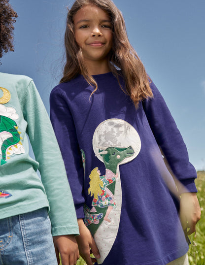 Robe-sweat cosy à appliqué-Dragons bleu marine-1