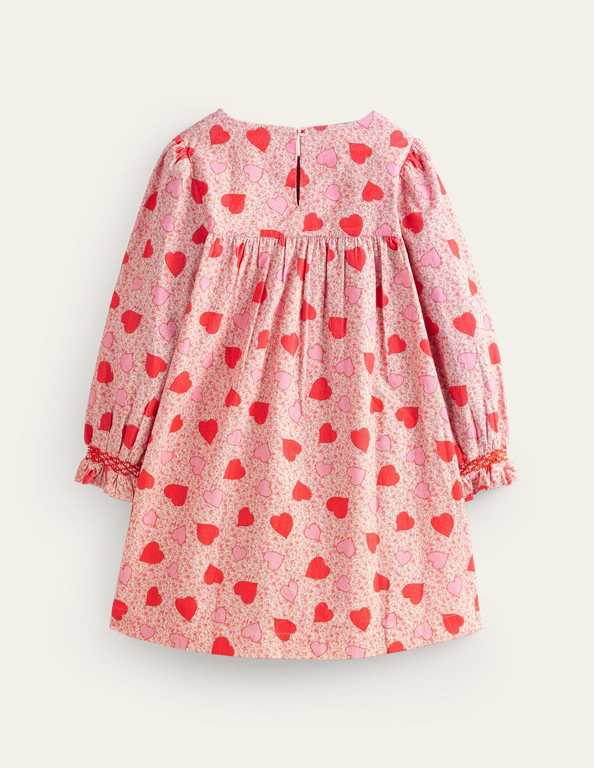 Robe en velours côtelé à smocks-Motif floral cœur rose ballet-2
