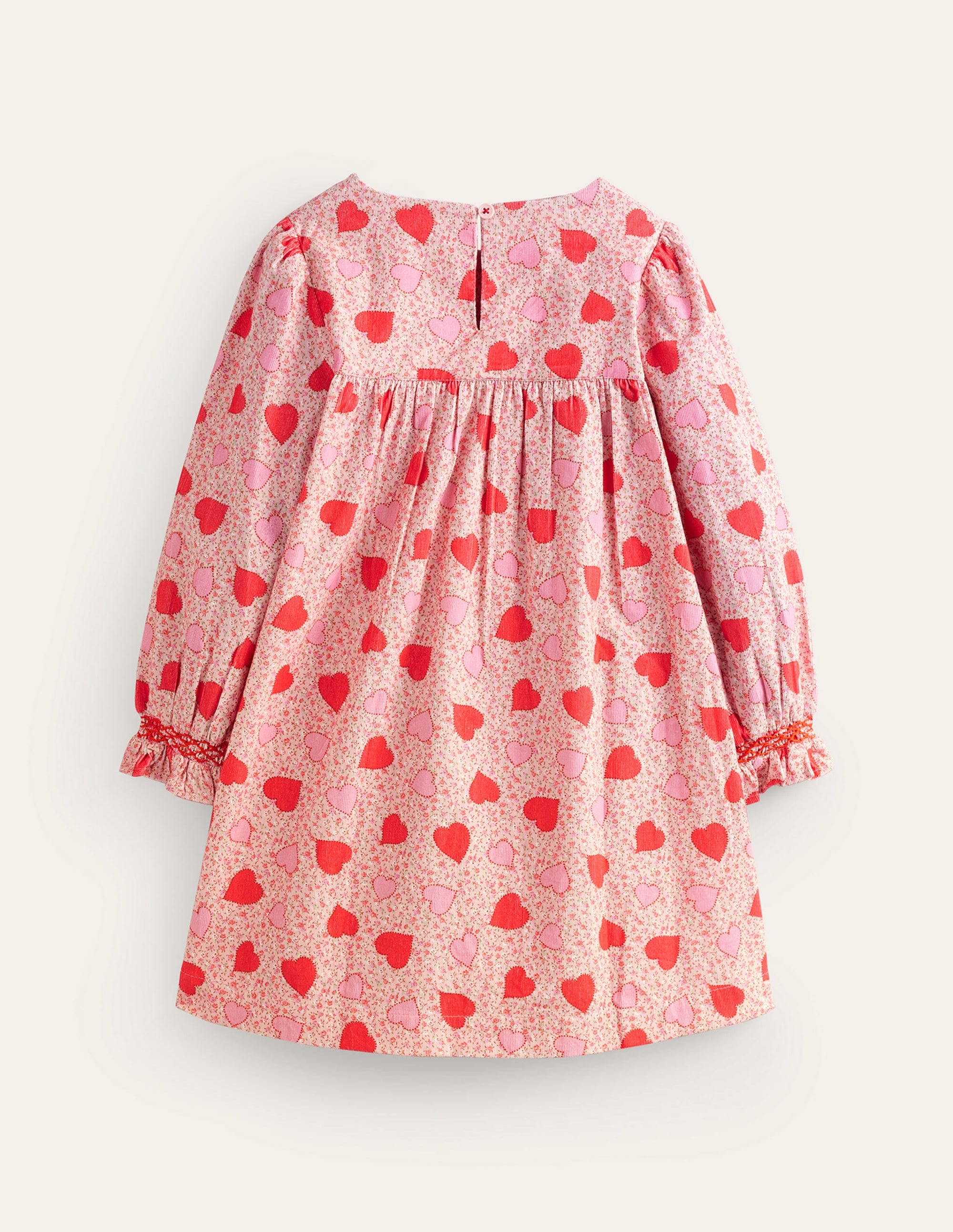 Robe en velours côtelé à smocks-Motif floral cœur rose ballet - Image 2