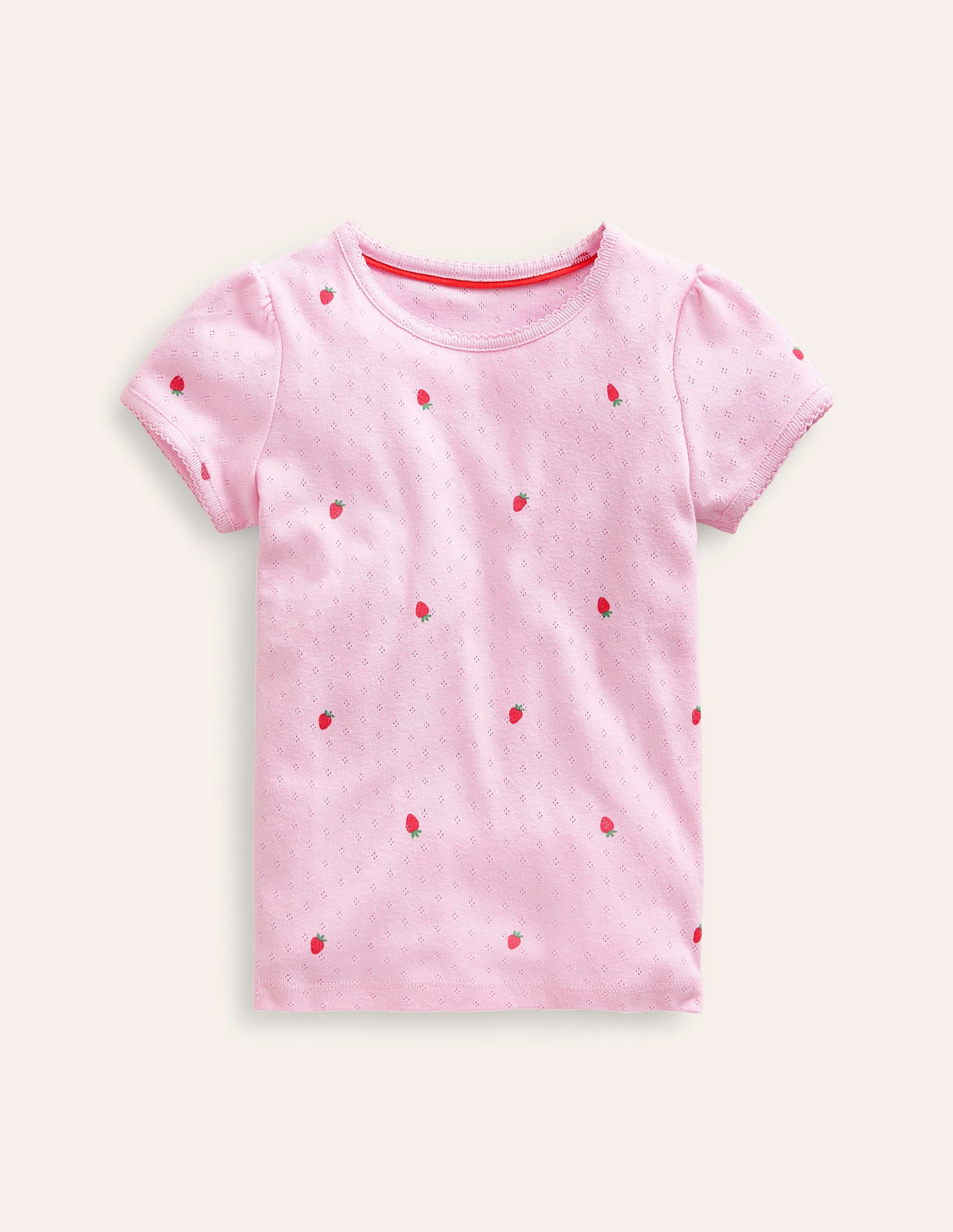 Kurzärmeliges Pointelle-Oberteil-Zuckererbsen Rosa Erdbeeren-1