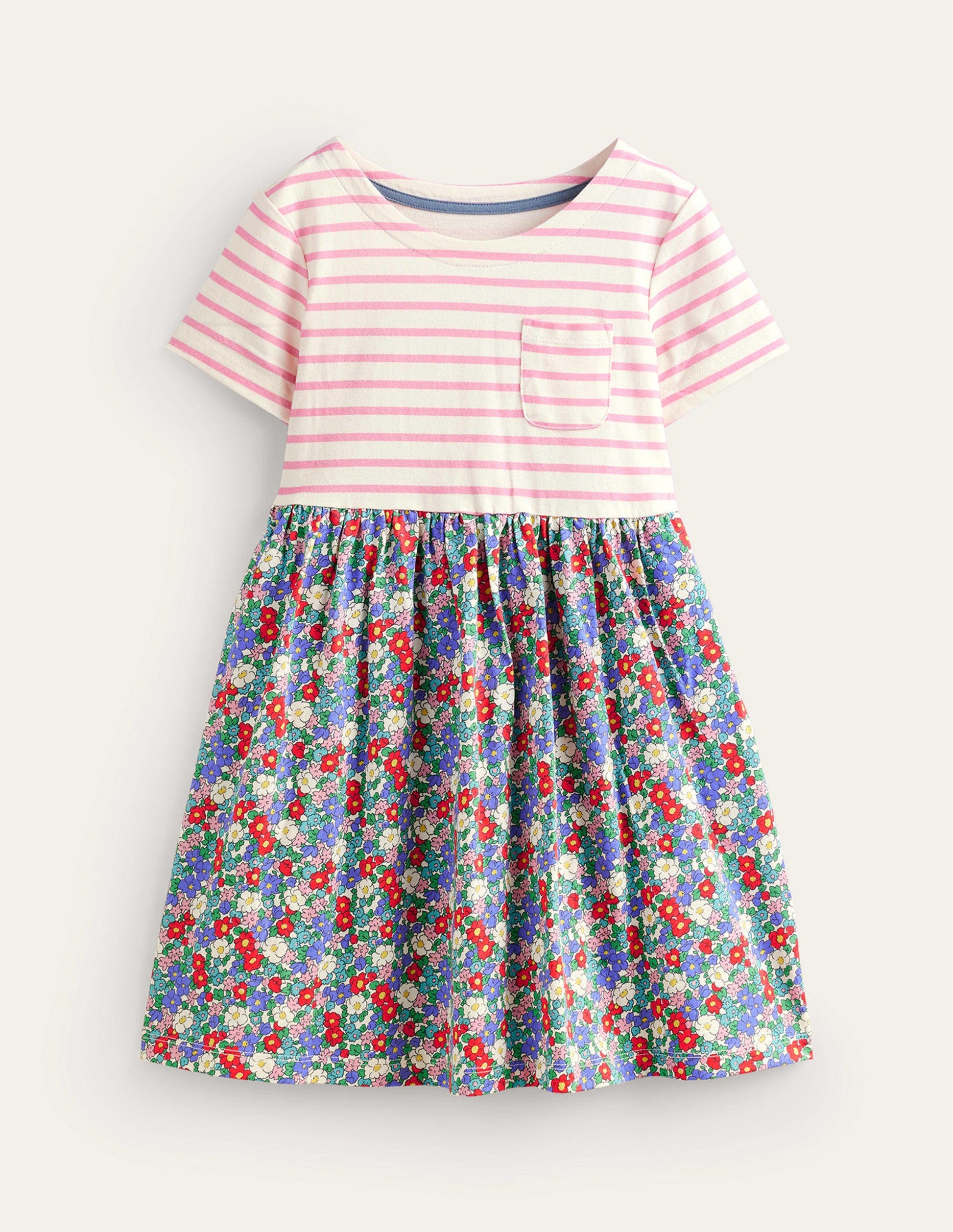 Robe motif pêle-mêle en jersey-Motif floral nautique-1