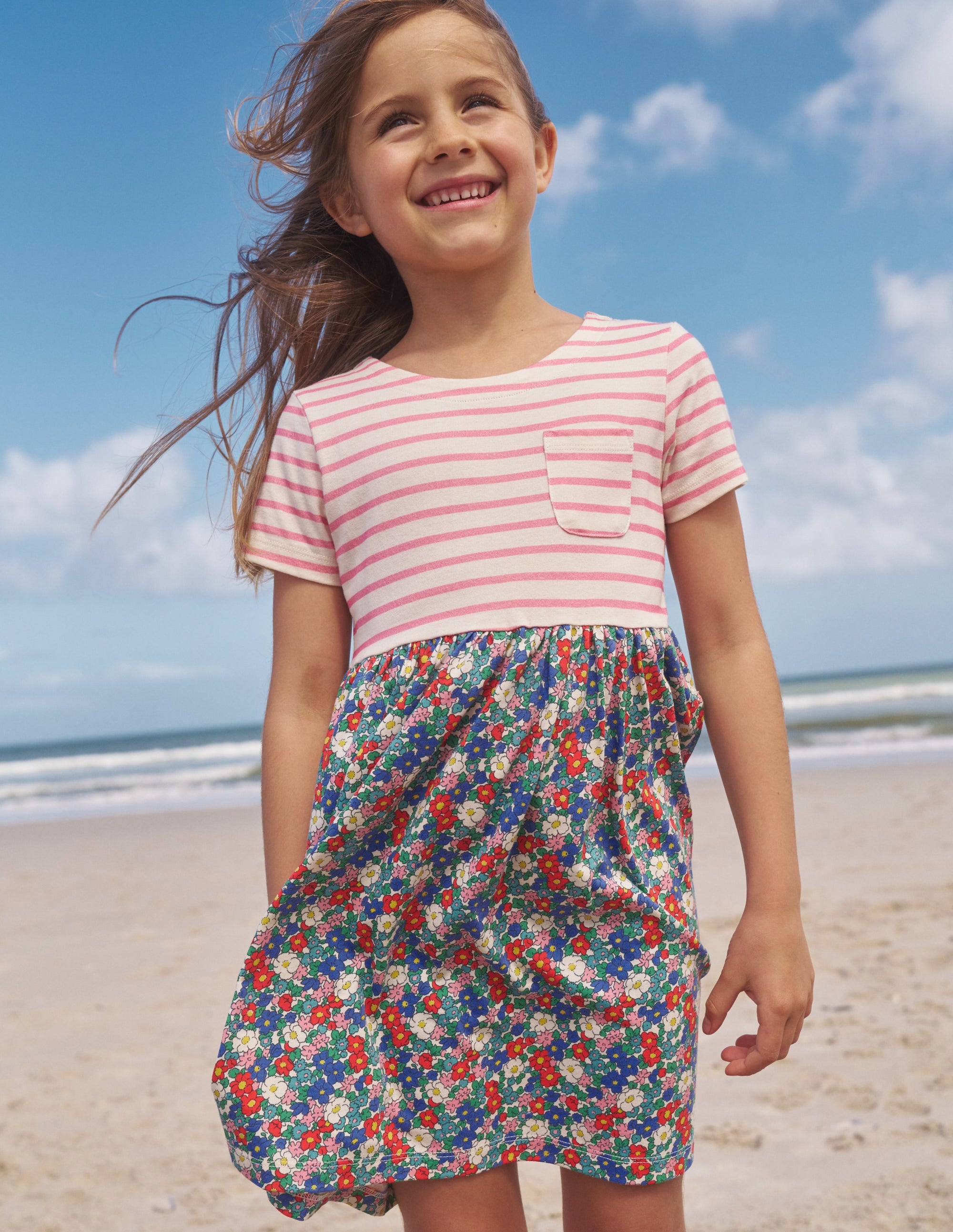 Robe motif pêle-mêle en jersey-Motif floral nautique - Image 4
