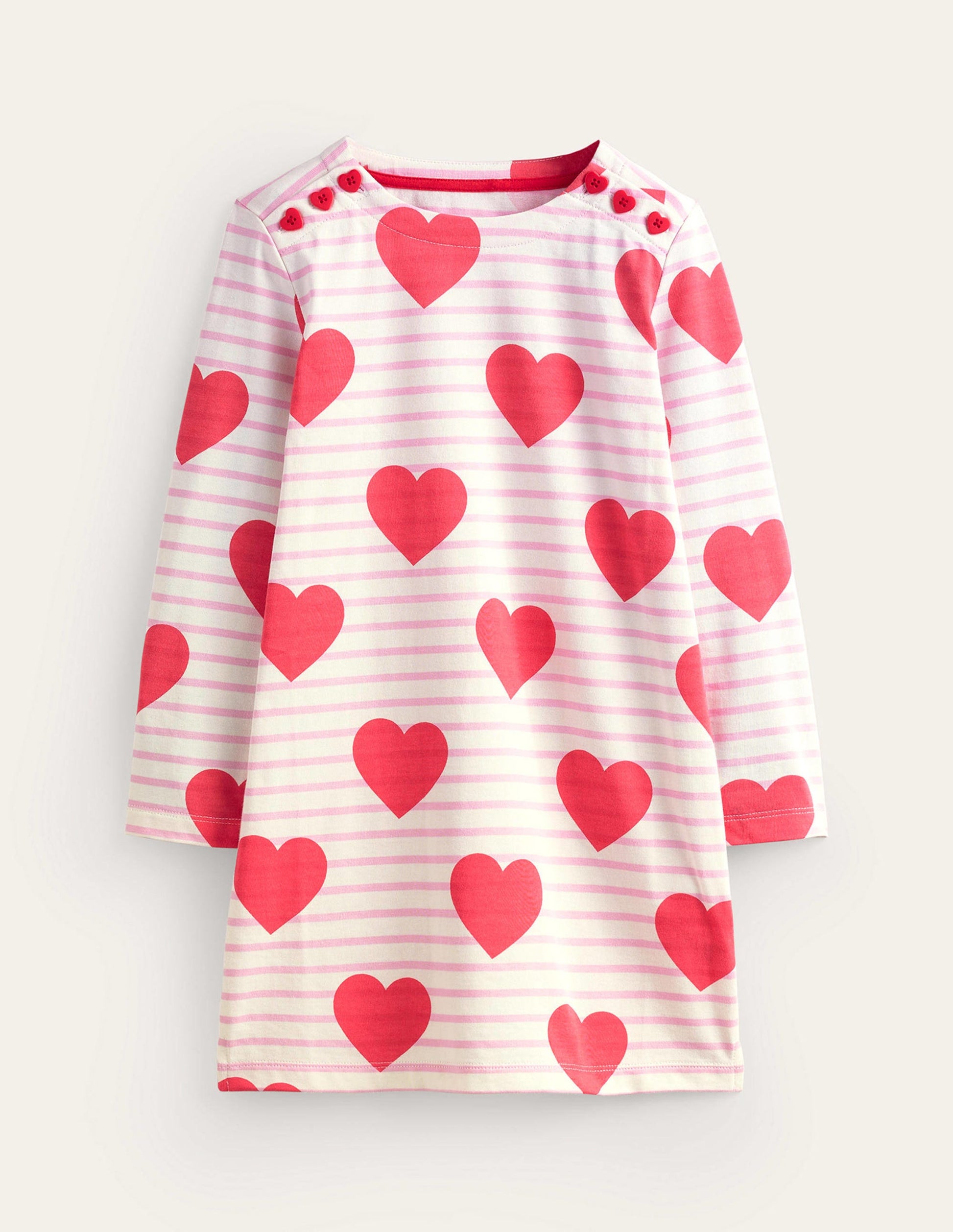 Robe façon marinière fun-Cœur rayé rouge coquelicot-1