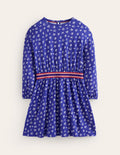 Gemustertes Kleid mit Blousonärmeln-Schuluniform-Marineblau Frühling
