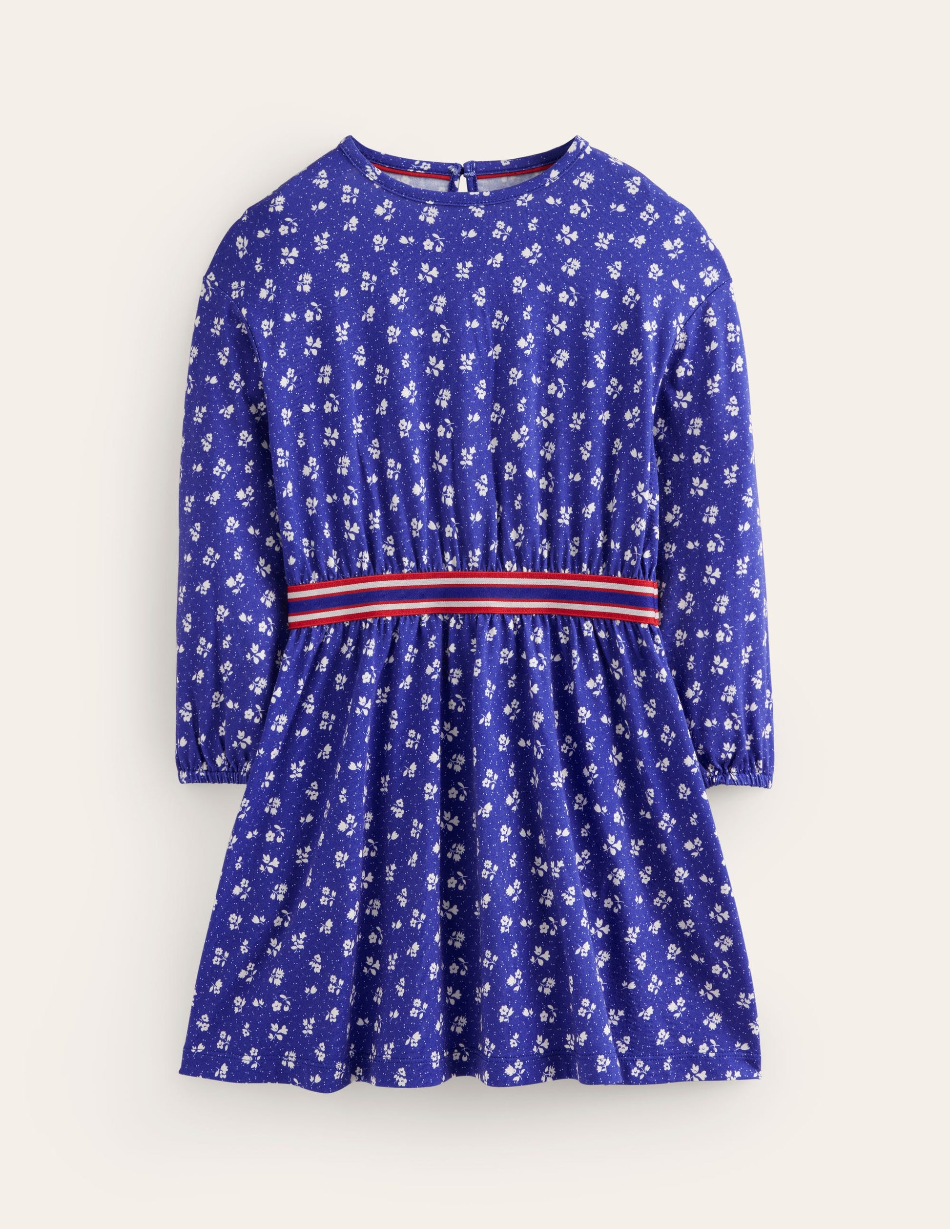 Gemustertes Kleid mit Blousonärmeln-Schuluniform-Marineblau Frühling-1