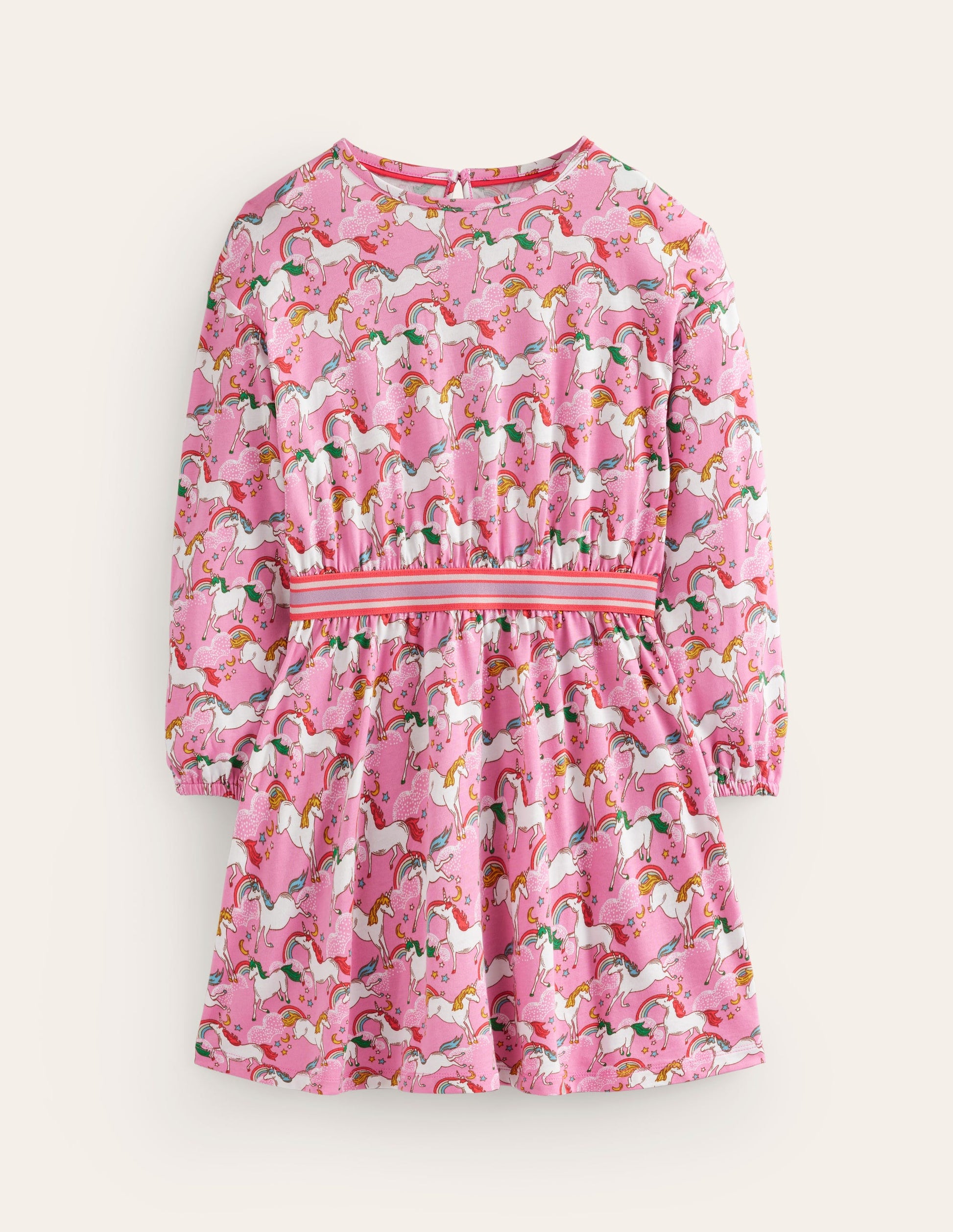 Gemustertes Kleid mit Blousonärmeln-Ballett Rosa Einhörner-1