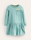 Robe-sweat brodée-Fleurs bleu géorgien