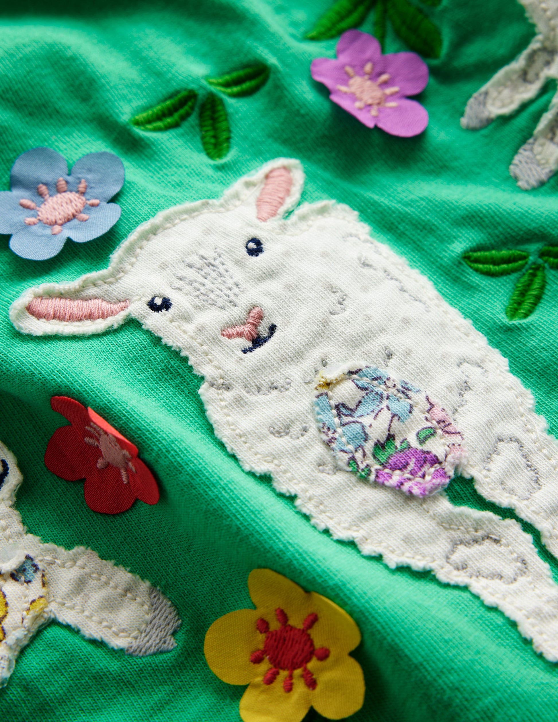Frill Sleeve Appliqué Dress-Pea Green Sheep-3