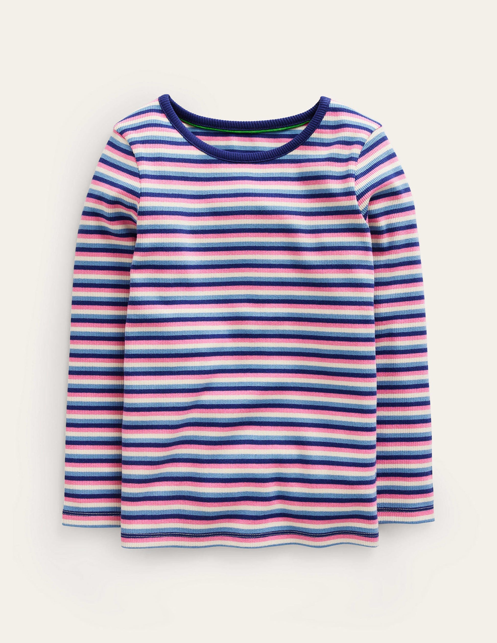 T-shirt côtelé et rayé-Bleu/rose-1