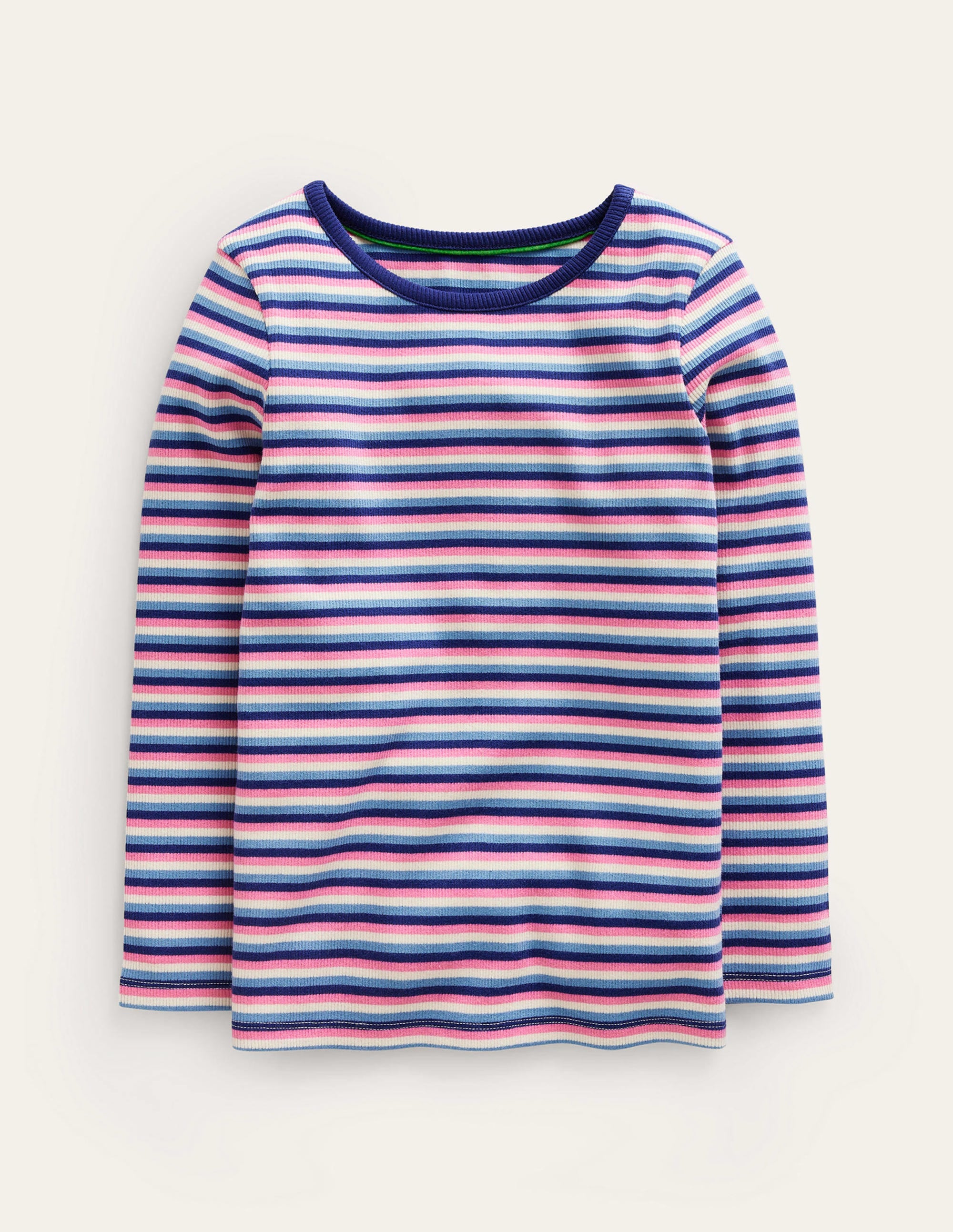 T-shirt côtelé et rayé-Bleu/rose - Image 1