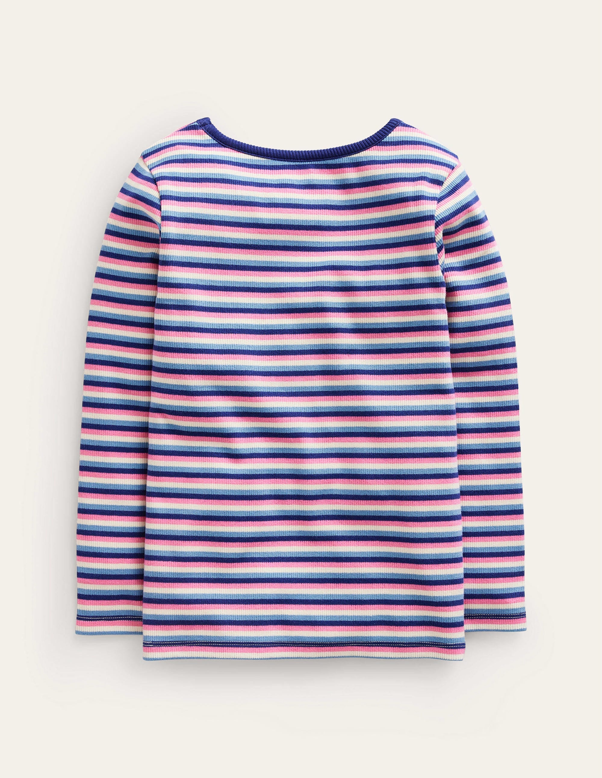T-shirt côtelé et rayé-Bleu/rose - Image 2
