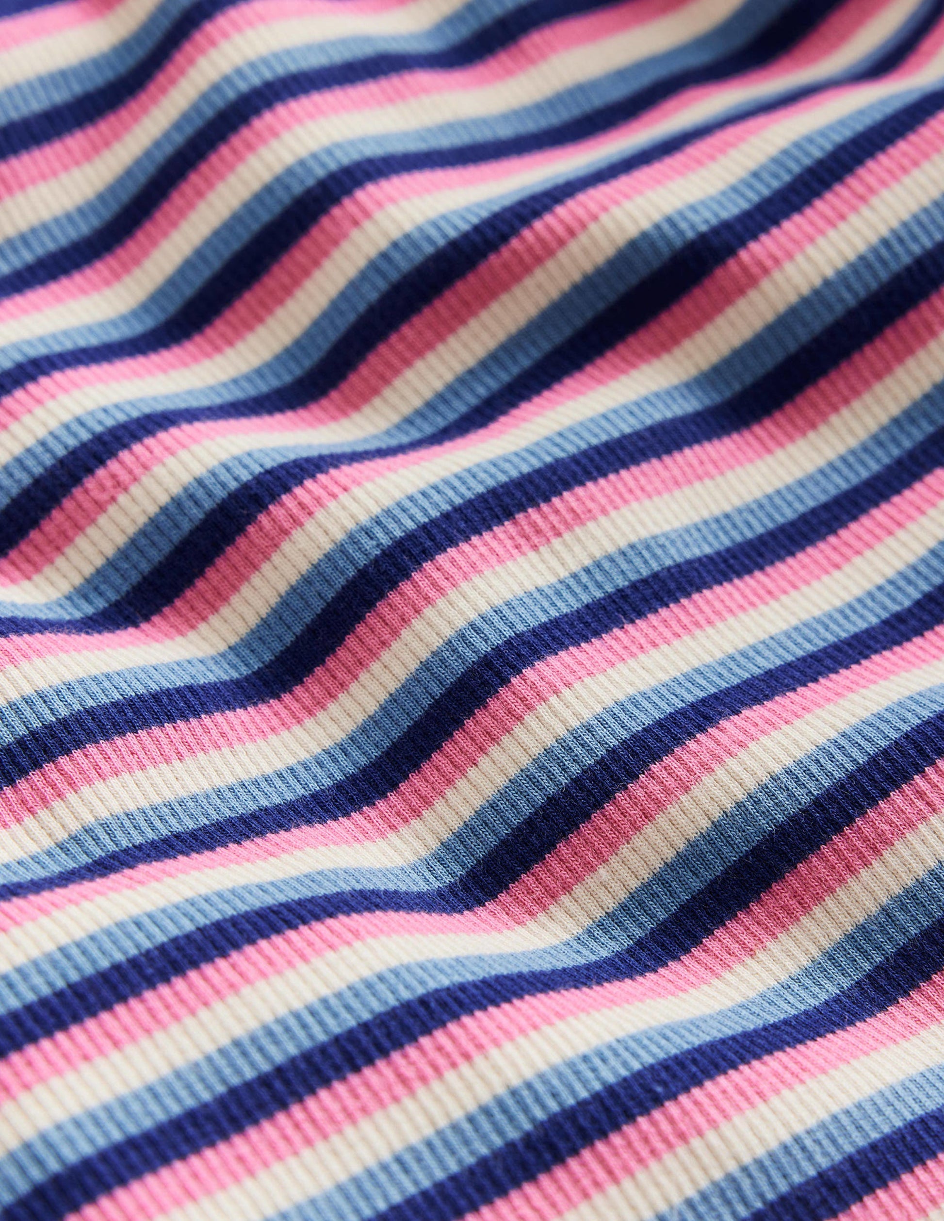 T-shirt côtelé et rayé-Bleu/rose-3