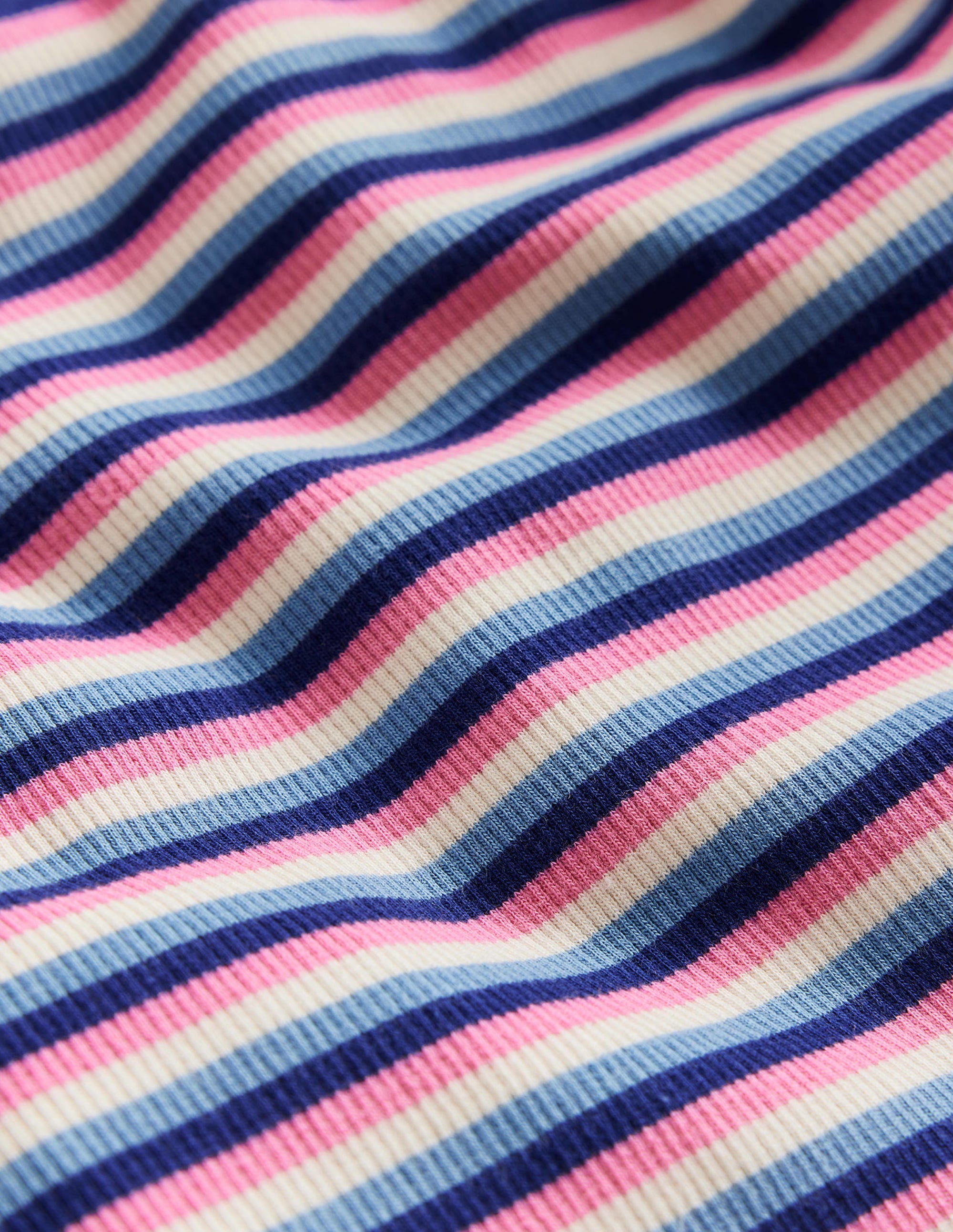 T-shirt côtelé et rayé-Bleu/rose - Image 3