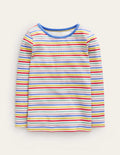 T-shirt côtelé et rayé-Bleu surf/rouge confiture