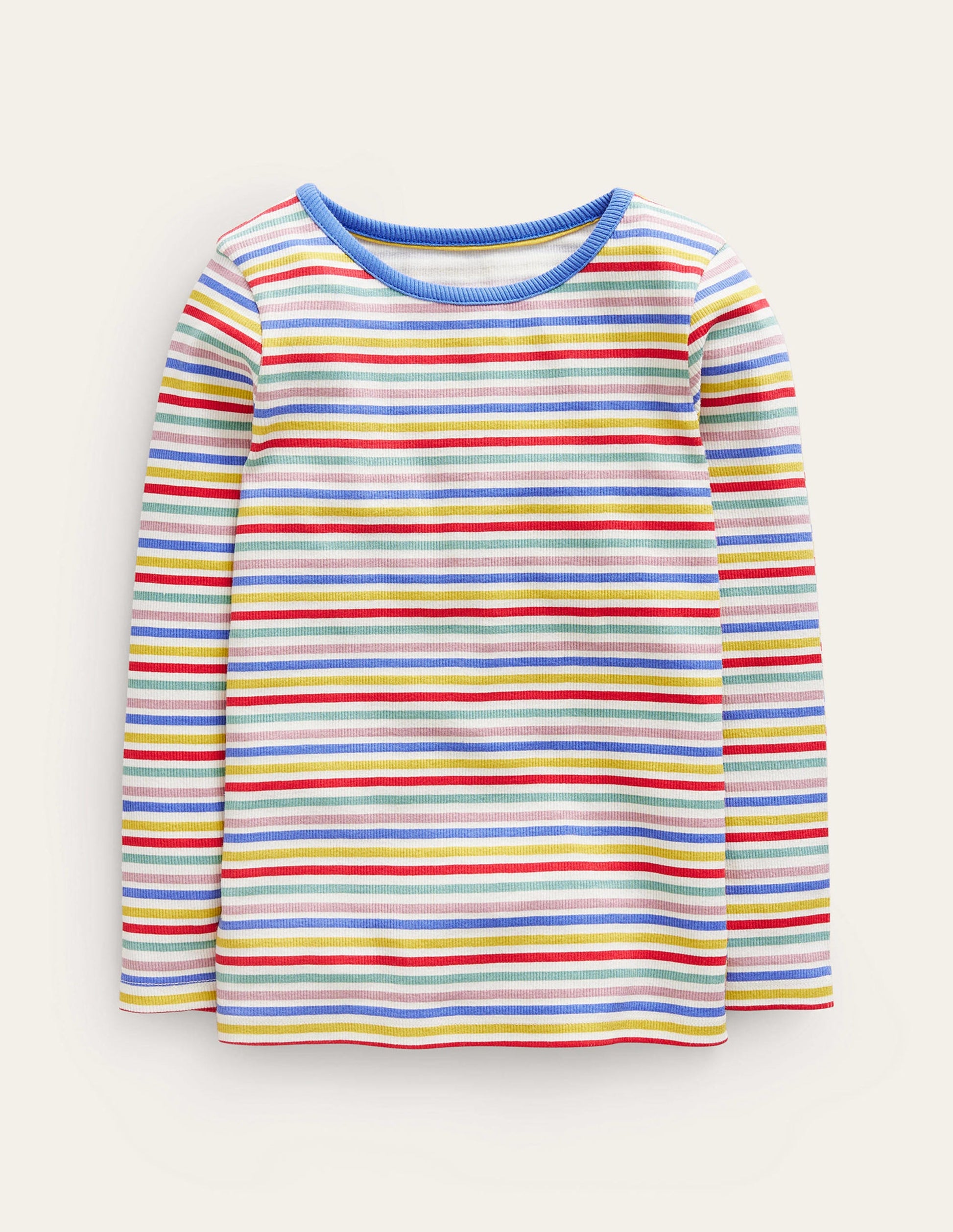 T-shirt côtelé et rayé-Bleu surf/rouge confiture-1