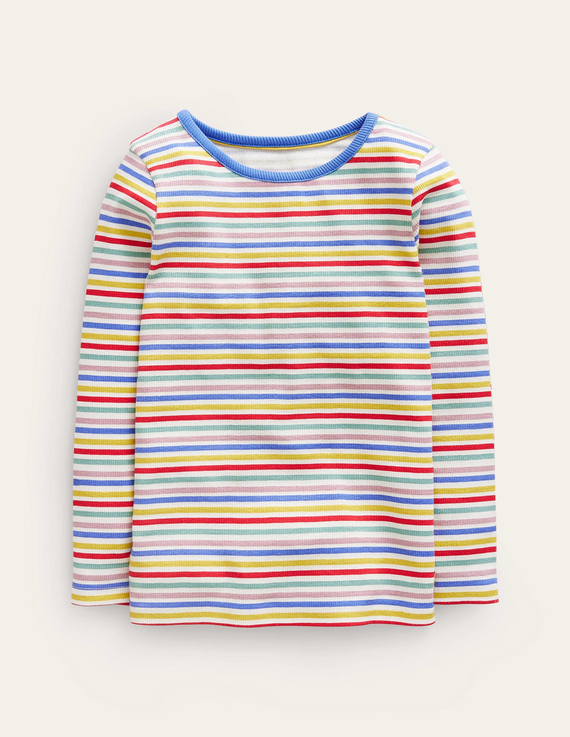 T-shirt côtelé et rayé-Bleu surf/rouge confiture - Image 1