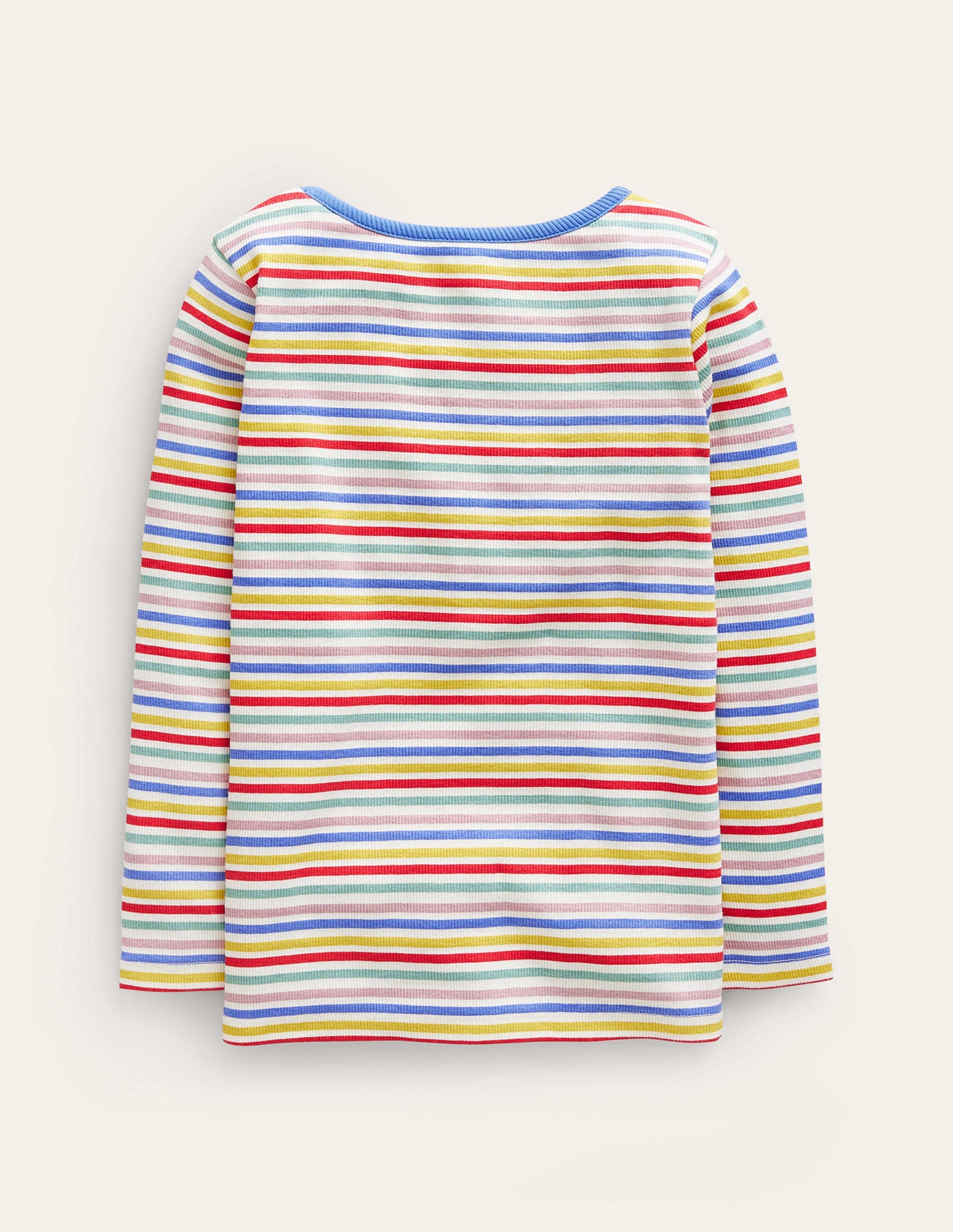 T-shirt côtelé et rayé-Bleu surf/rouge confiture-2
