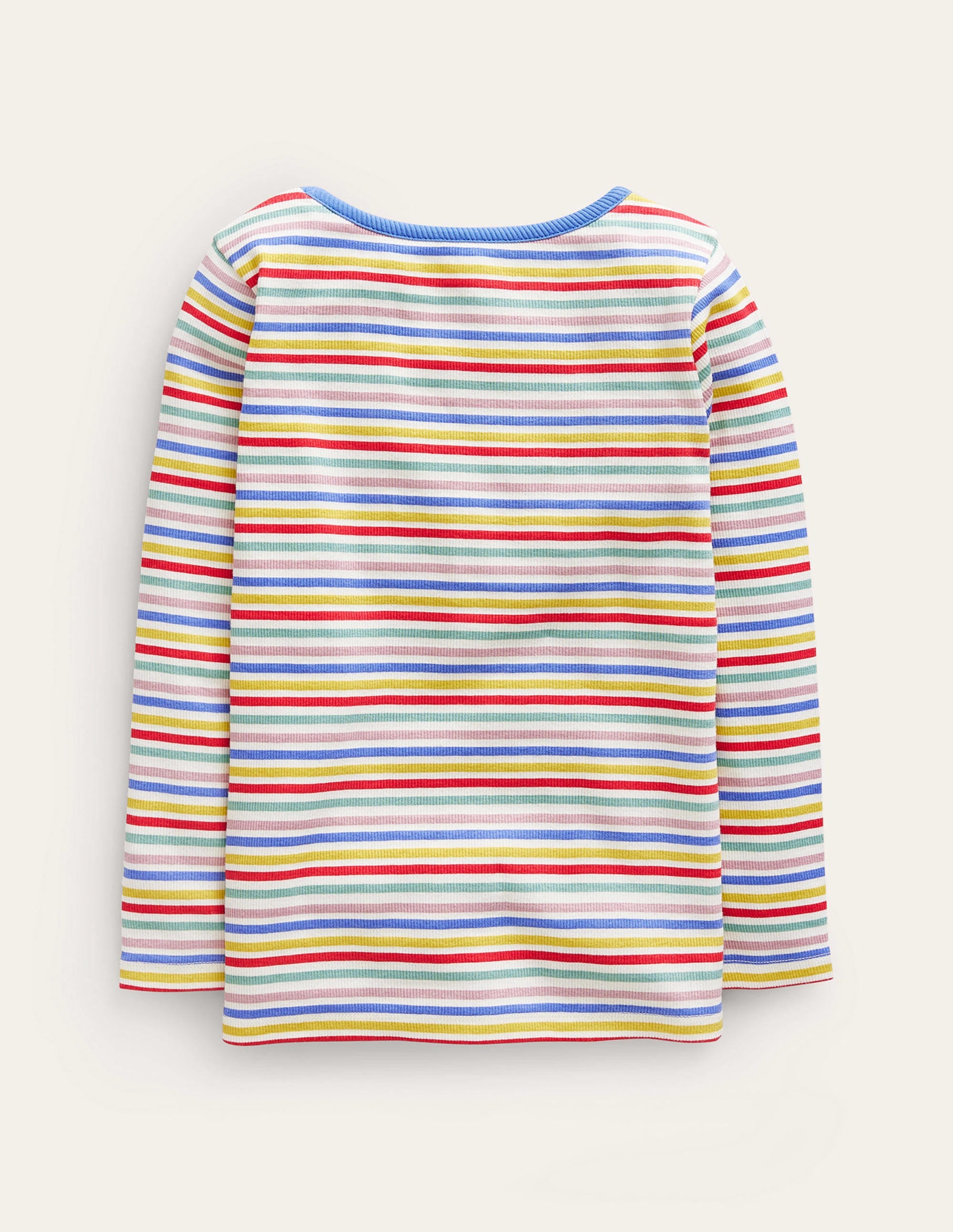 T-shirt côtelé et rayé-Bleu surf/rouge confiture - Image 2