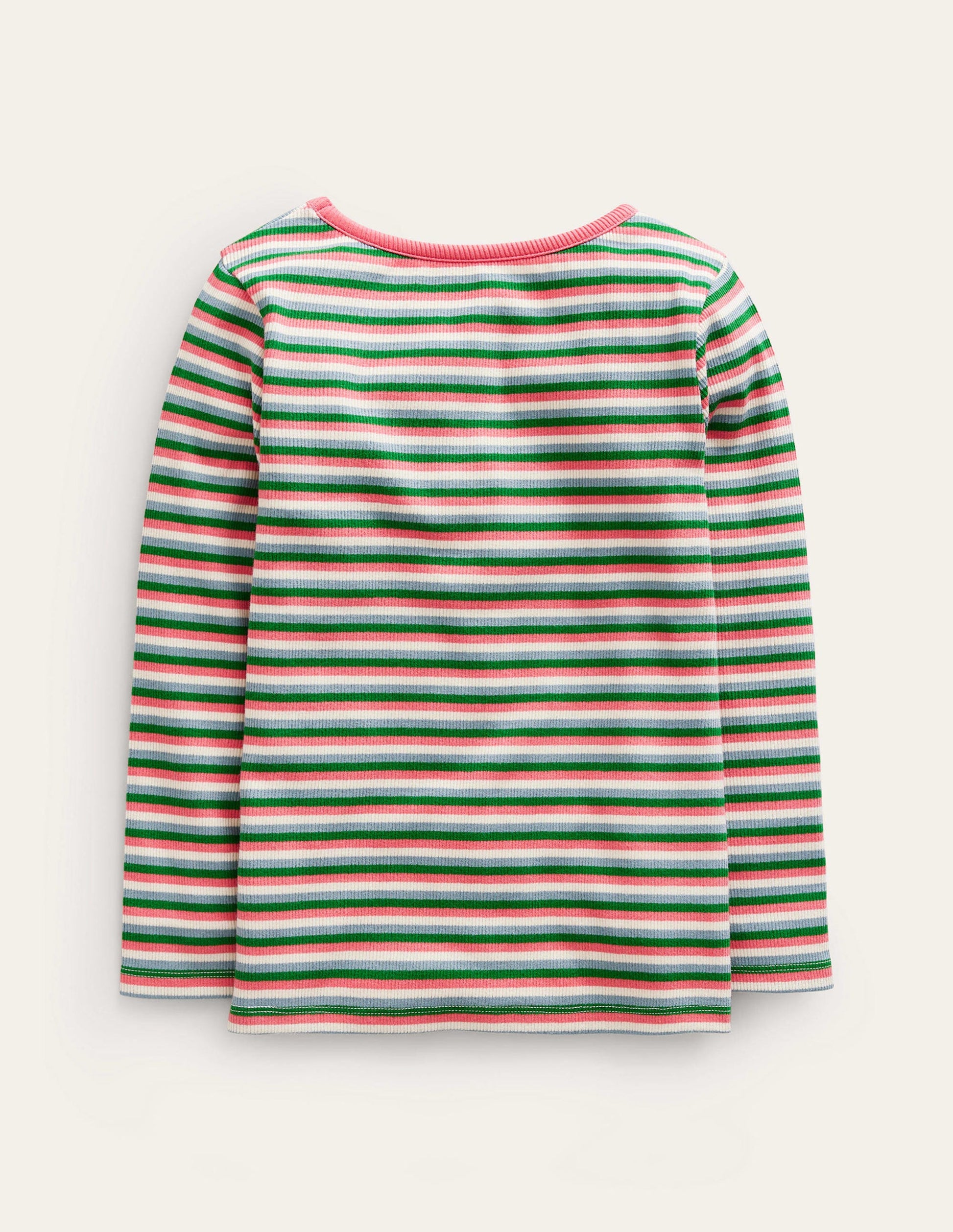 Gestreiftes T-Shirt aus Rippstrick-Rosa/Grün-2