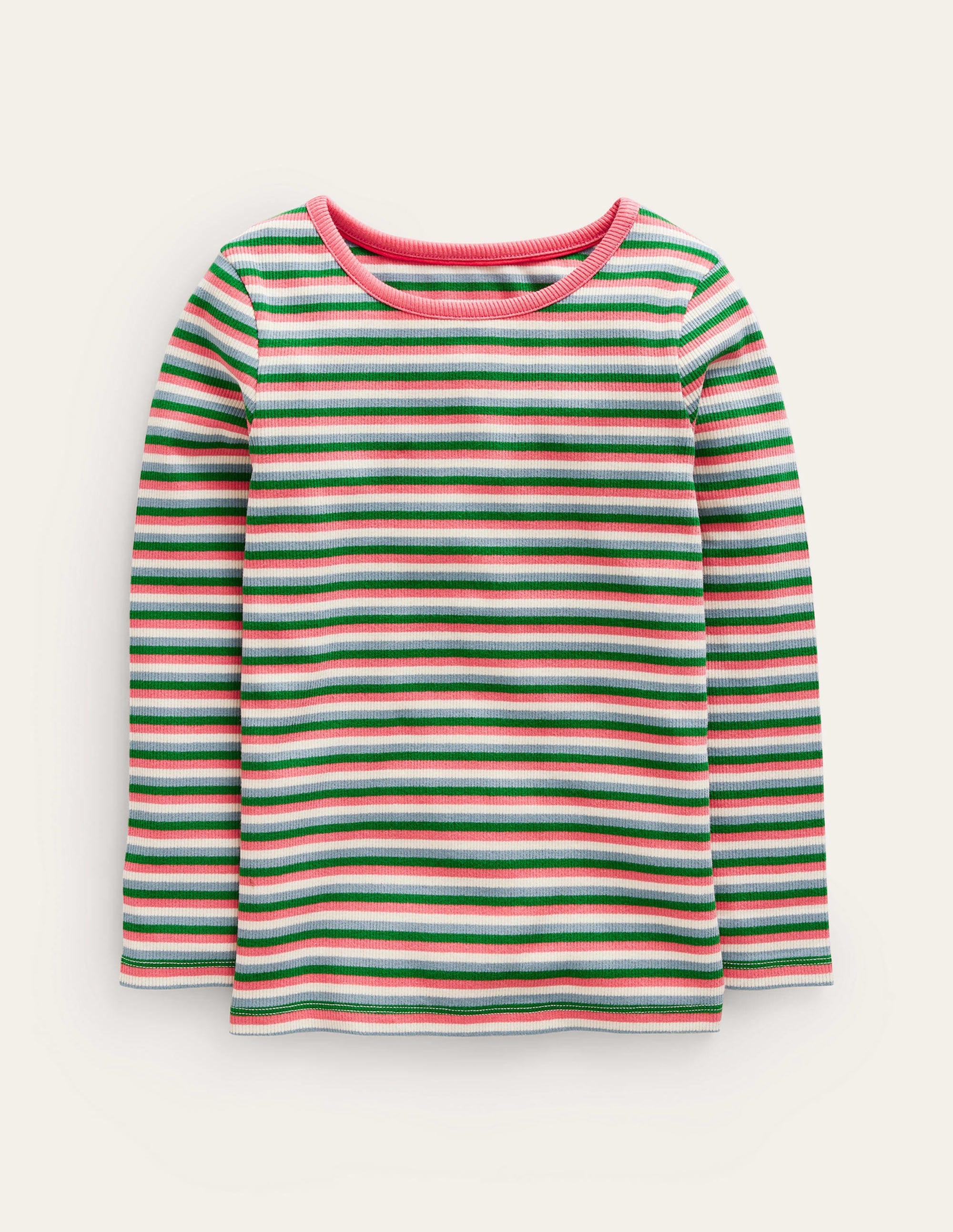 Gestreiftes T-Shirt aus Rippstrick-Rosa/Grün - Image 1