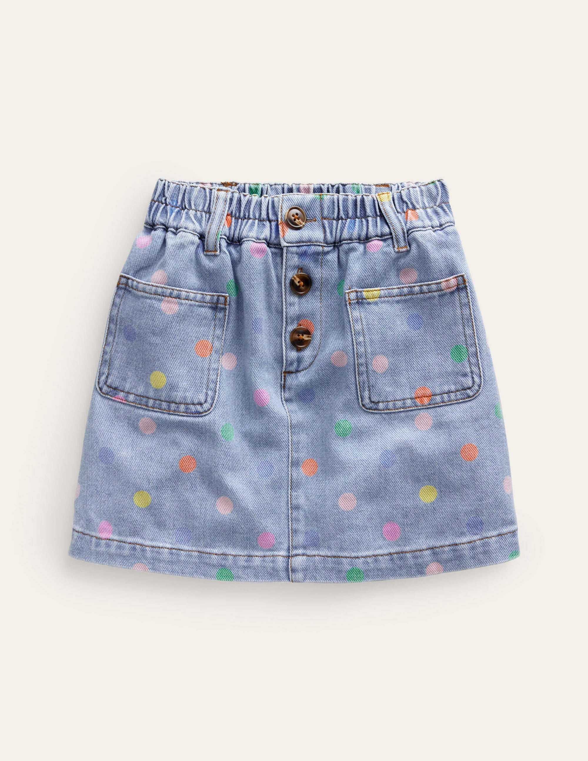 Button Pull-on Mini Skirt-Denim Multi Spot - Image 1