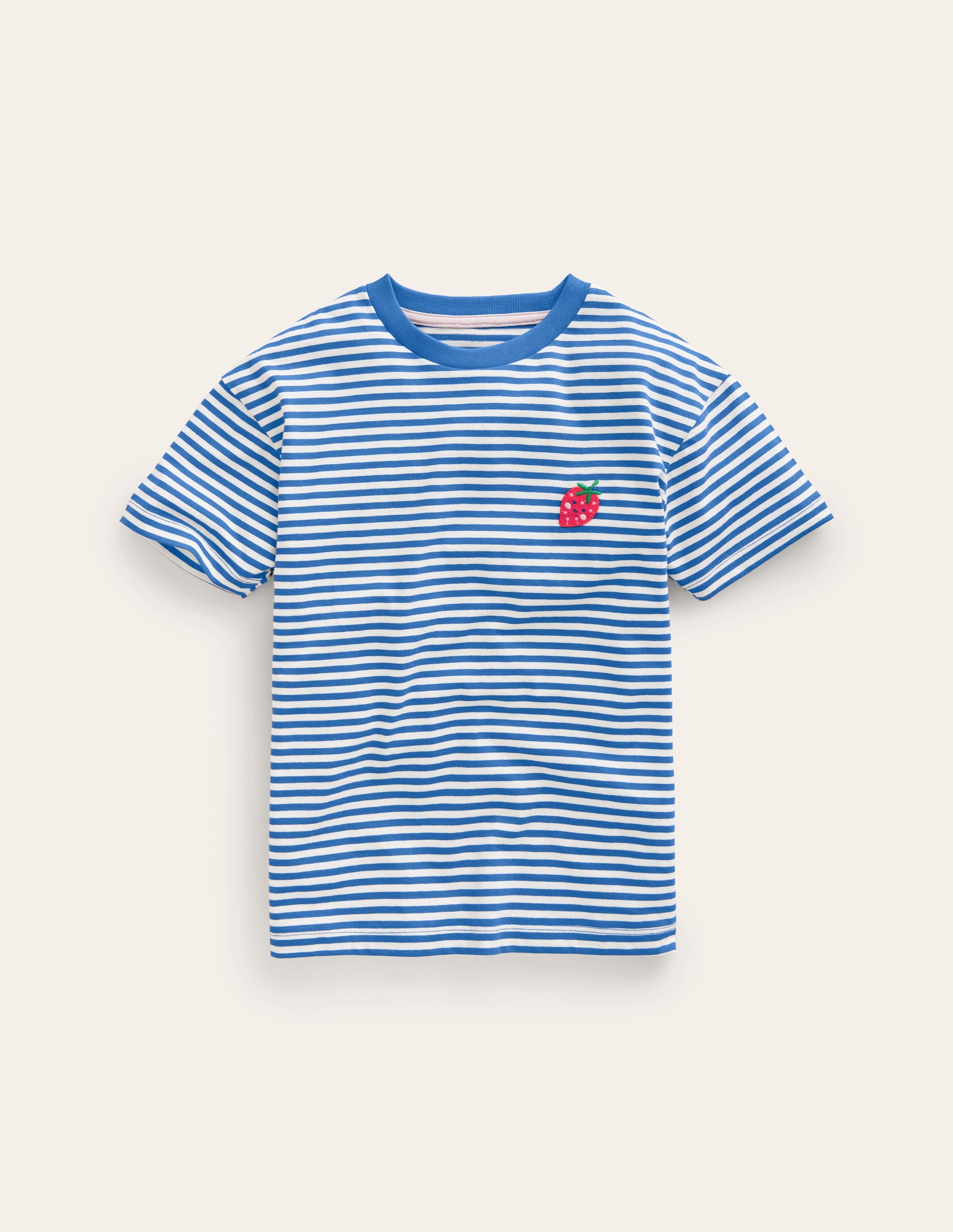 T-Shirt mit gesticktem Logo-Blau/Naturweiß Erdbeere - Image 1