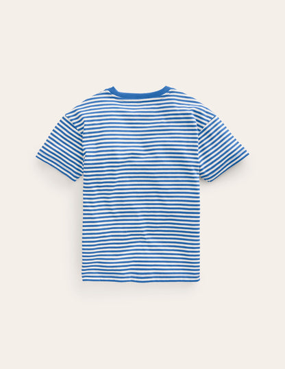 T-shirt à logo brodé-Fraise bleu héron/ivoire-2