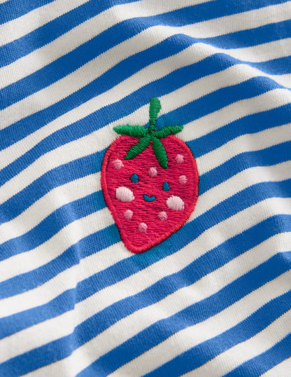 T-shirt à logo brodé-Fraise bleu héron/ivoire-3