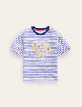 Lockeres T-Shirt aus Bouclé-Tiefblau/Naturweiß Herz