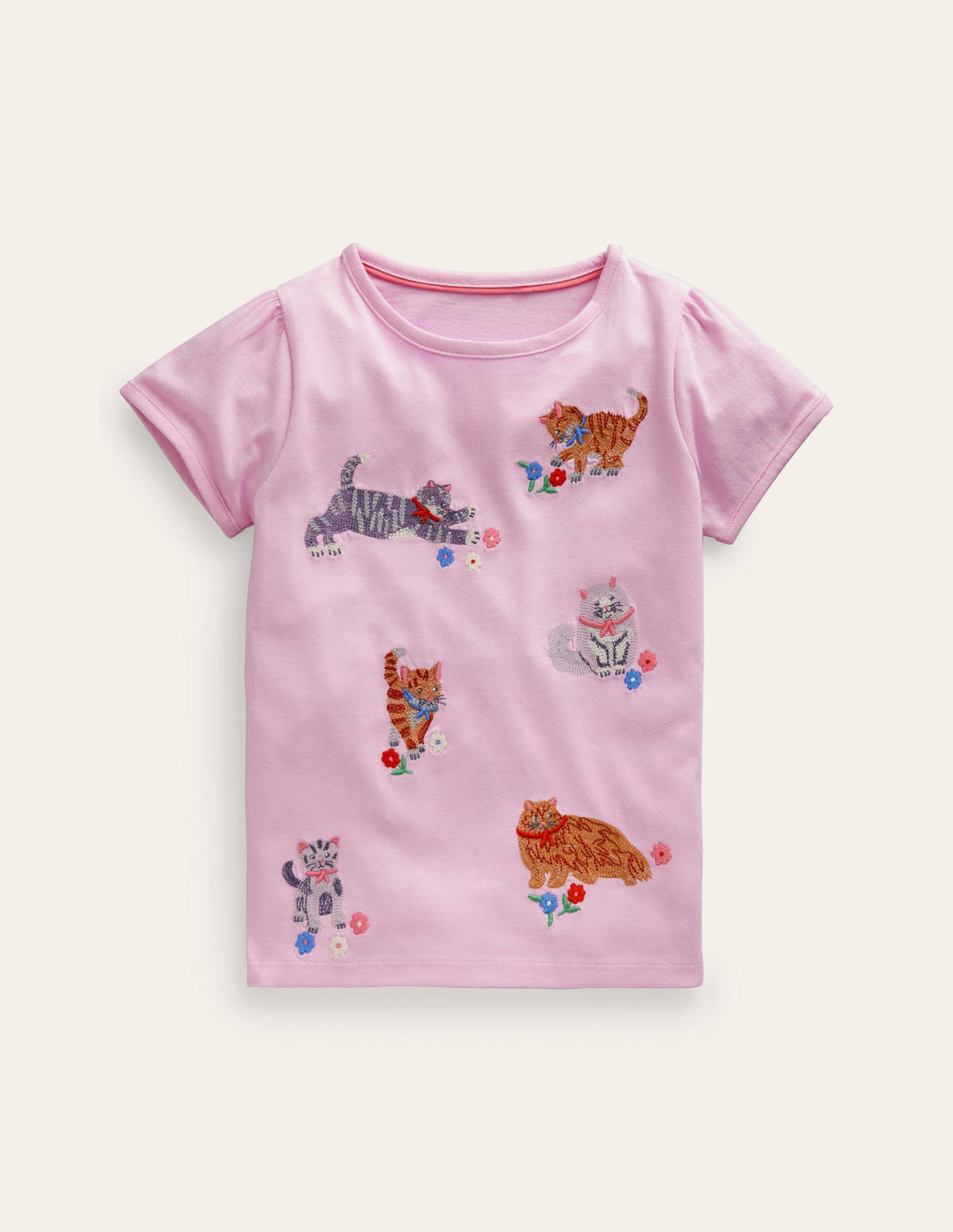 Top en jersey à super surpiqûres-Chats roses-1