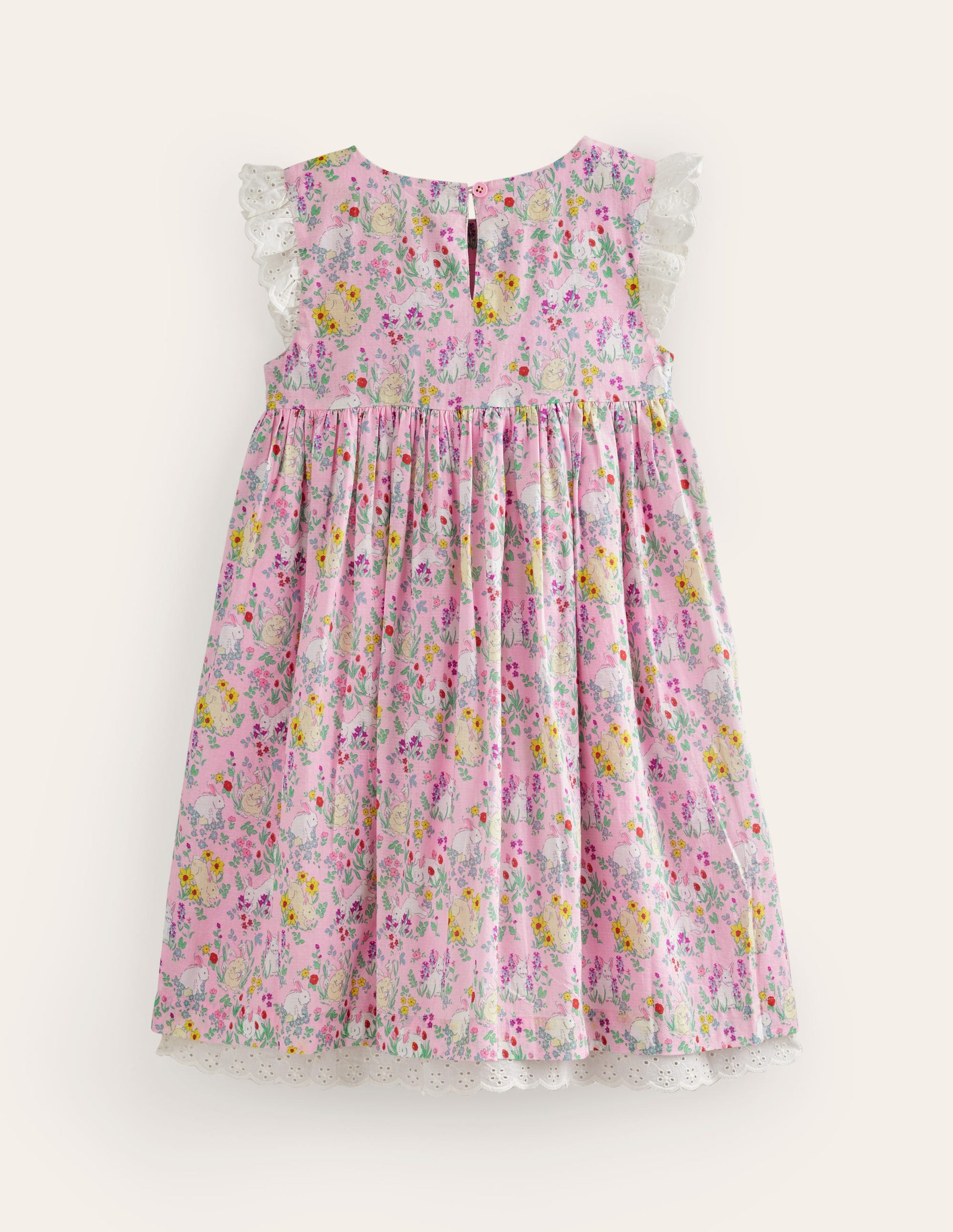 Robe à smocks et détails dentelle-Motif Bunny Meadow pois de senteur-2