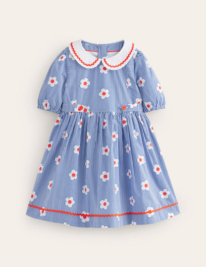 Matrosenkleid mit Kragen-Blau Gänsblümchen Streifen
