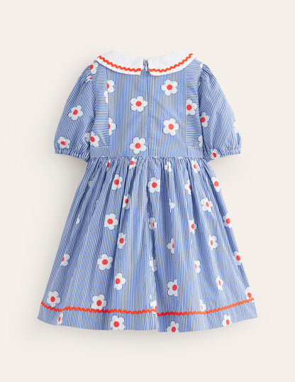 Matrosenkleid mit Kragen-Blau Gänsblümchen Streifen