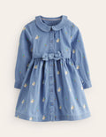 Besticktes Hemdblusenkleid-Chambray Häschen