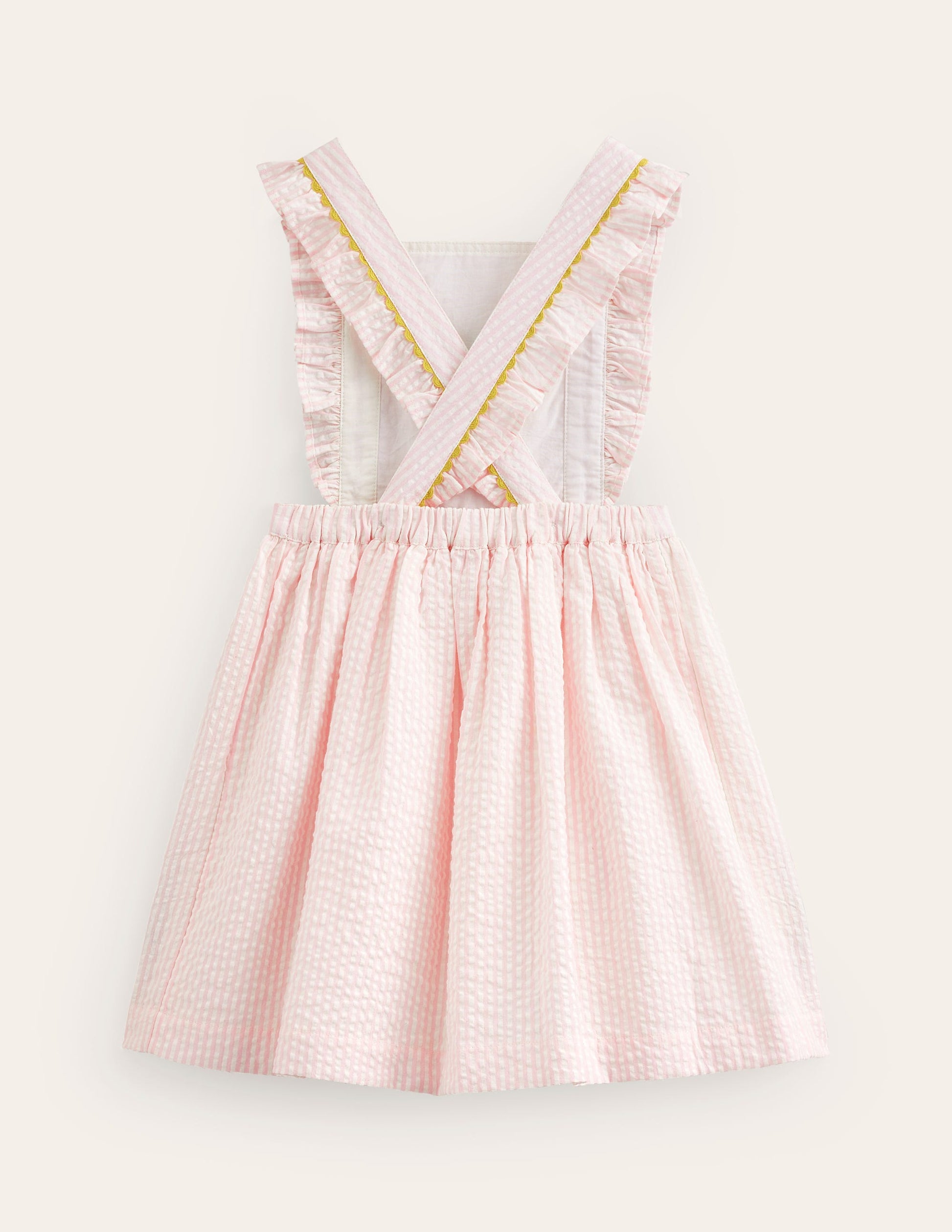 Charmantes Schürzenkleid-Rosa / Naturweiß Streifen Küken-2
