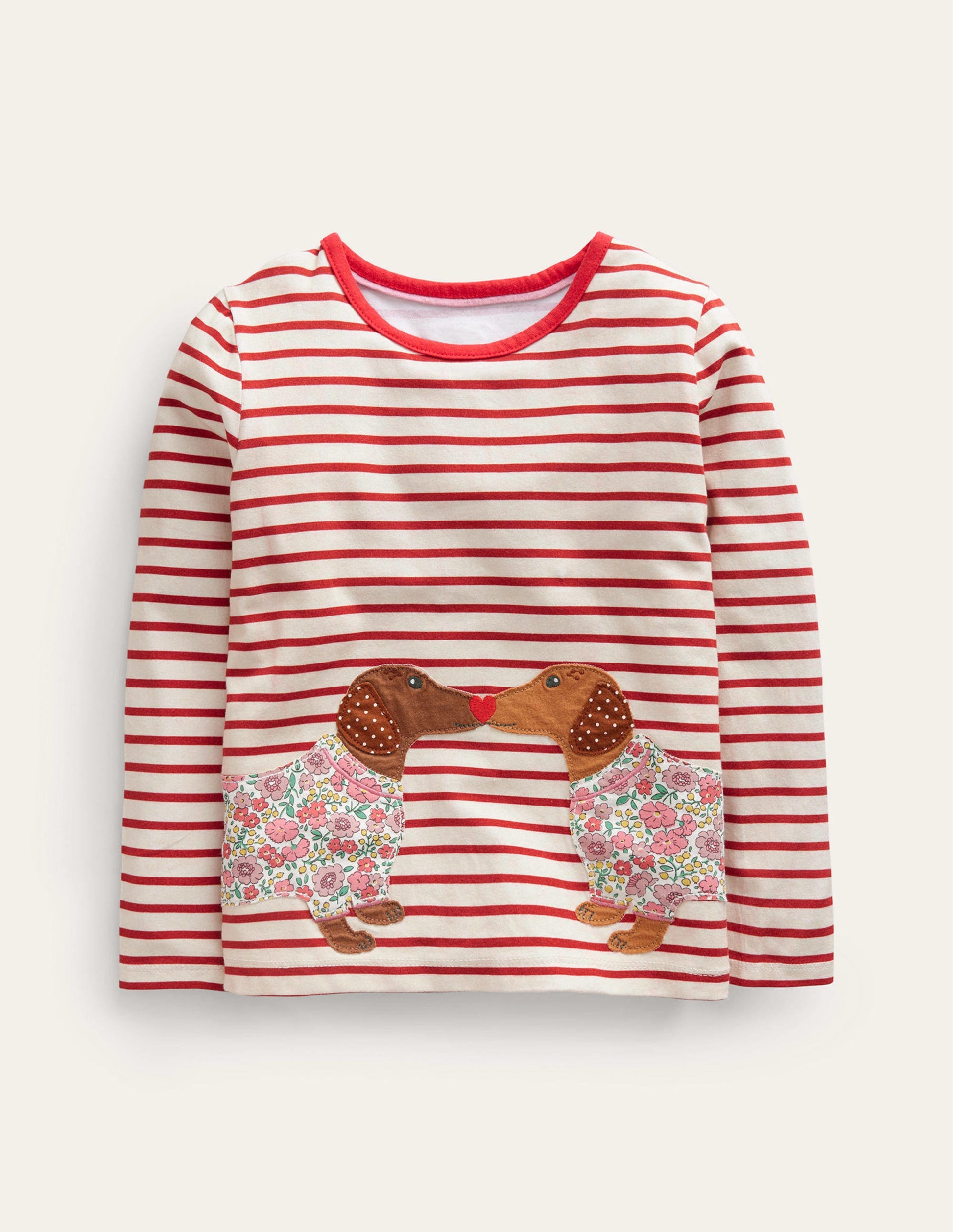 T-Shirt mit Applikationen vorn und hinten-Feuerwerksrot/Naturweiß Hunde-1
