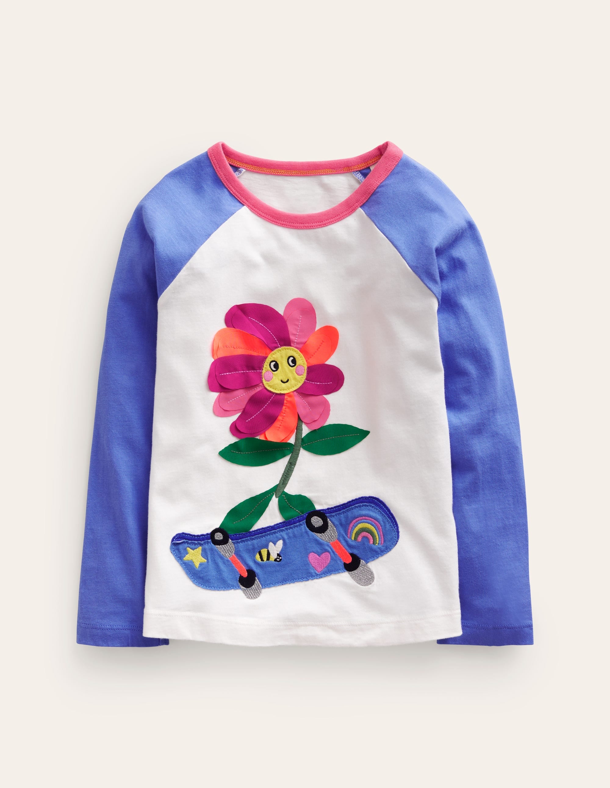 T-shirt manches raglan à appliqué-Fleur bleu surf/gousse de vanille - Image 1