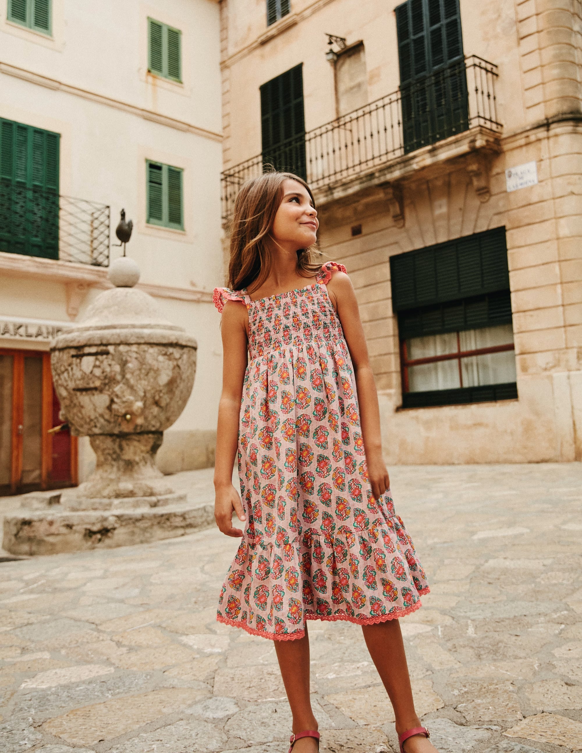 Robe d'été volantée à bretelles-Motif cachemire rose amande sucrée - Image 6