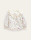 Lace Yoke Woven Top-Multi Confetti Hearts