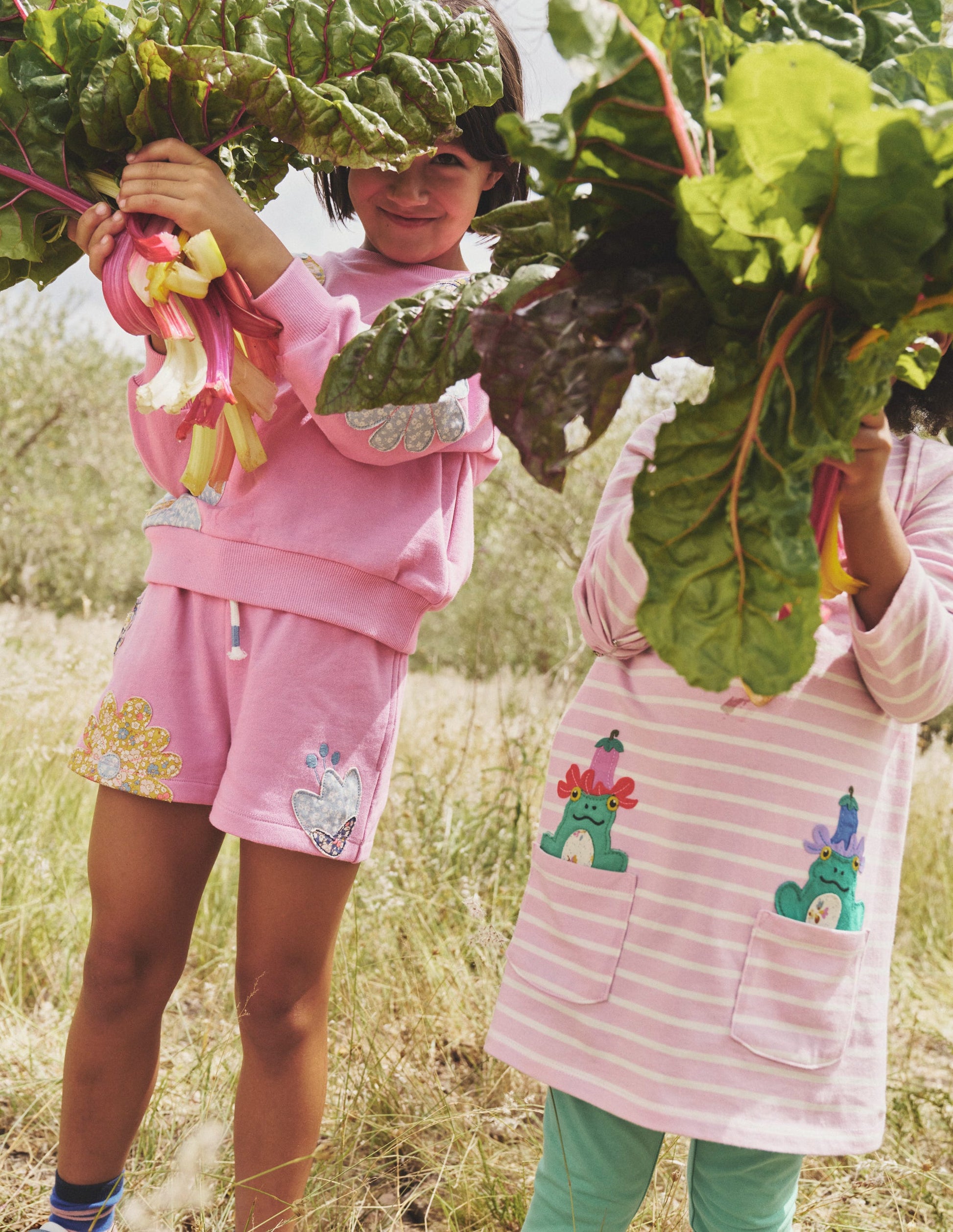 Short en jersey à appliqué-Patchwork rose cosmos-4