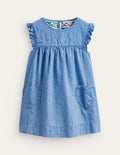 Tunique tissée à poches cœurs-Bleu chambray