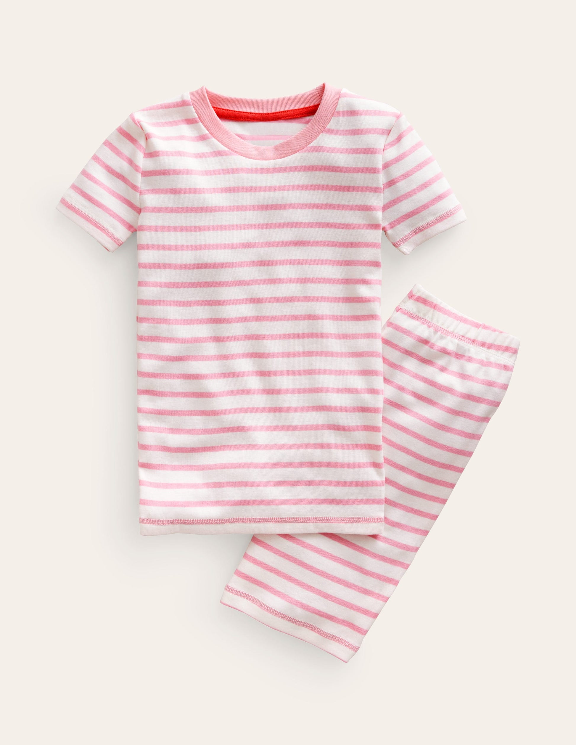 Eng anliegender, kurzer Schlafanzug mit Streifen-Naturweiß/Rosa Streifen Breton-1