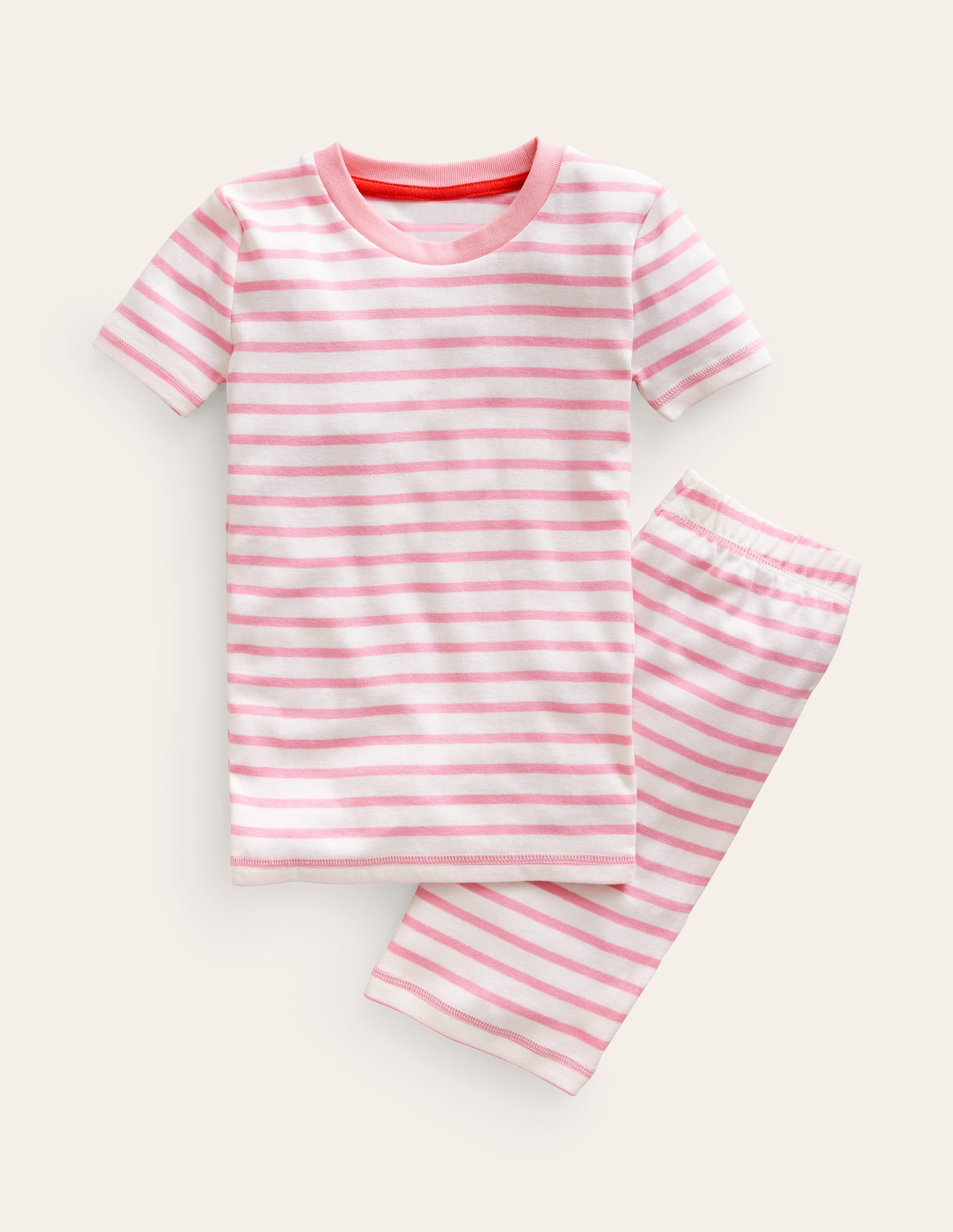 Eng anliegender, kurzer Schlafanzug mit Streifen-Naturweiß/Rosa Streifen Breton - Image 1