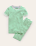 Pyjama court rayé et douillet-Marinière ivoire/vert