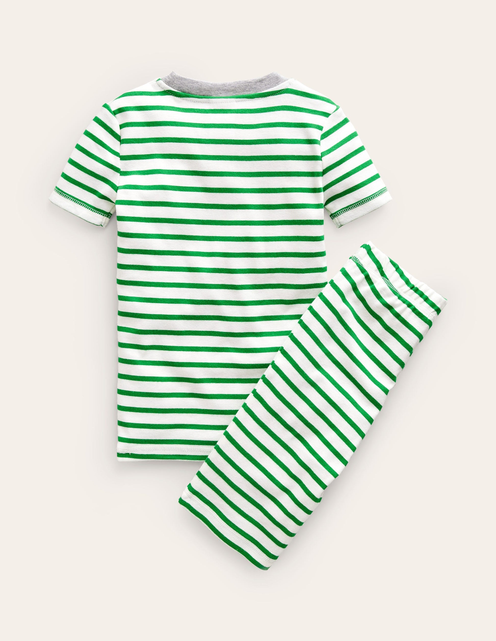 Pyjama court rayé et douillet-Marinière ivoire/vert-2